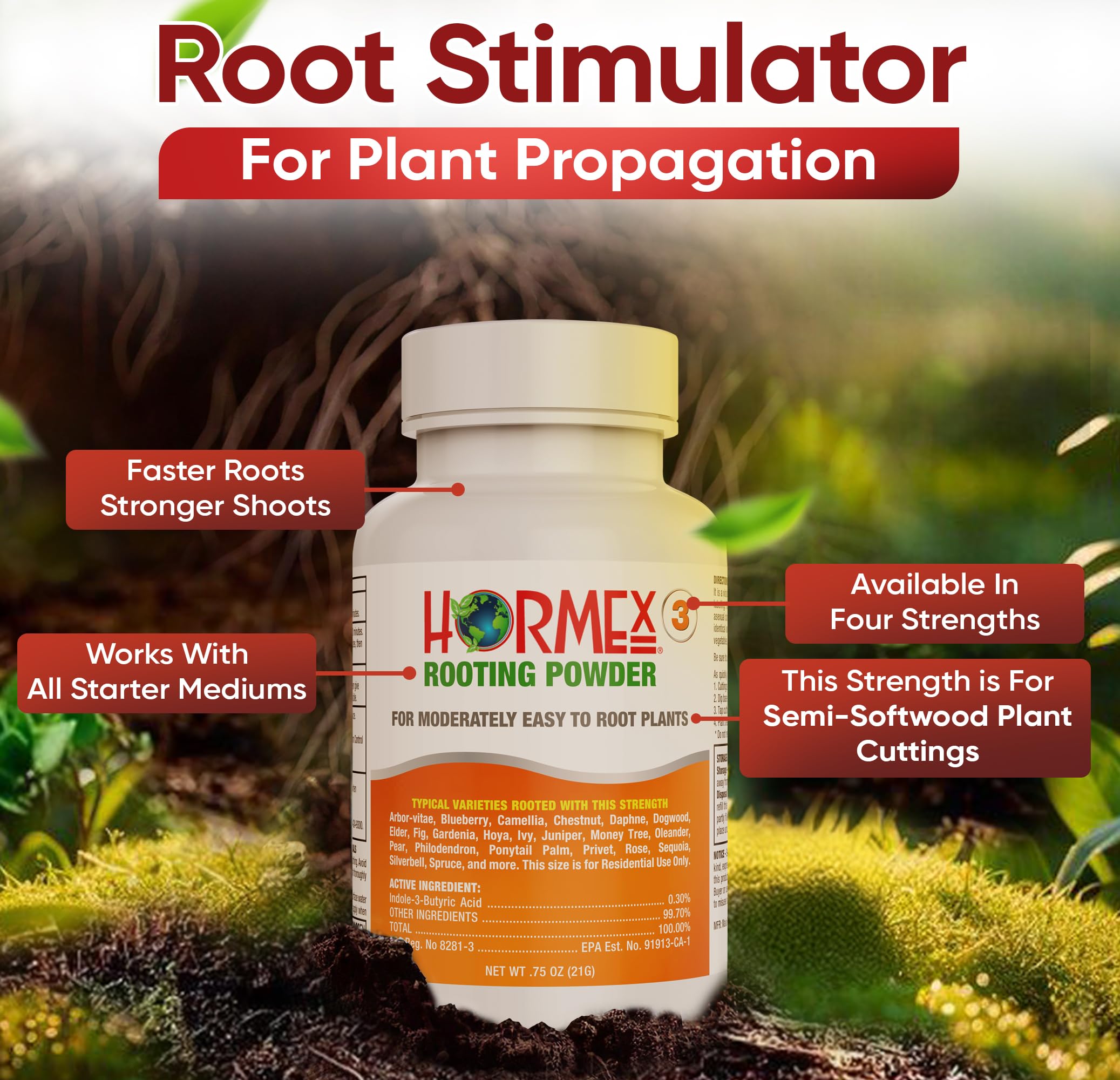 Hormex Rooting Hormone for Cuttings #16 - Max-Strength Powder (1.60% IBA) | Maximum Strength Rooting Hormone, Root Stimulator for Plants, Rooting Powder Compound for Difficult Hardwood Plants & Trees