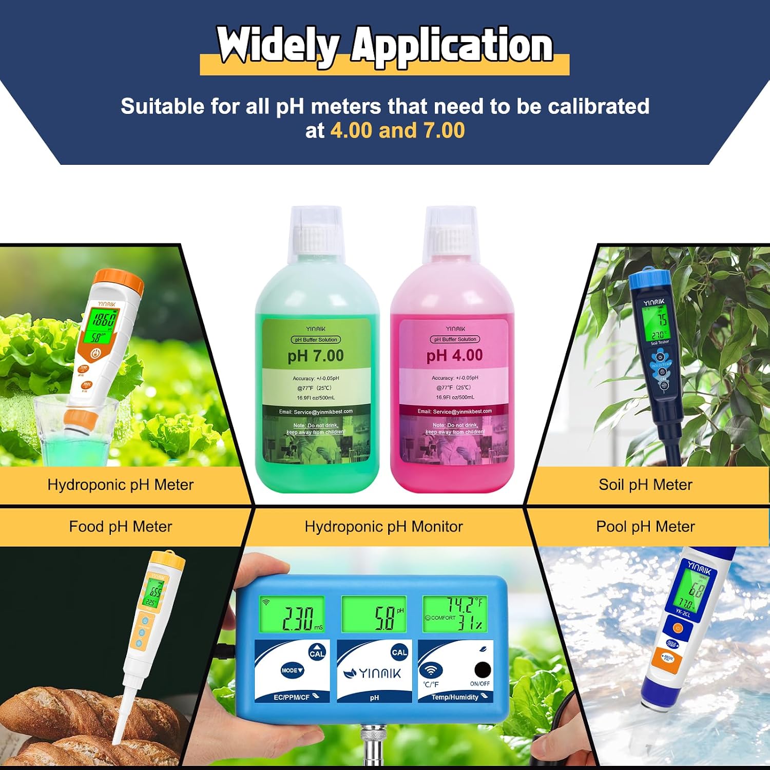 pH EC Meter for Hydroponics with 16.9Fl oz 4.00 & 7.00 pH Caibration Solution Kits