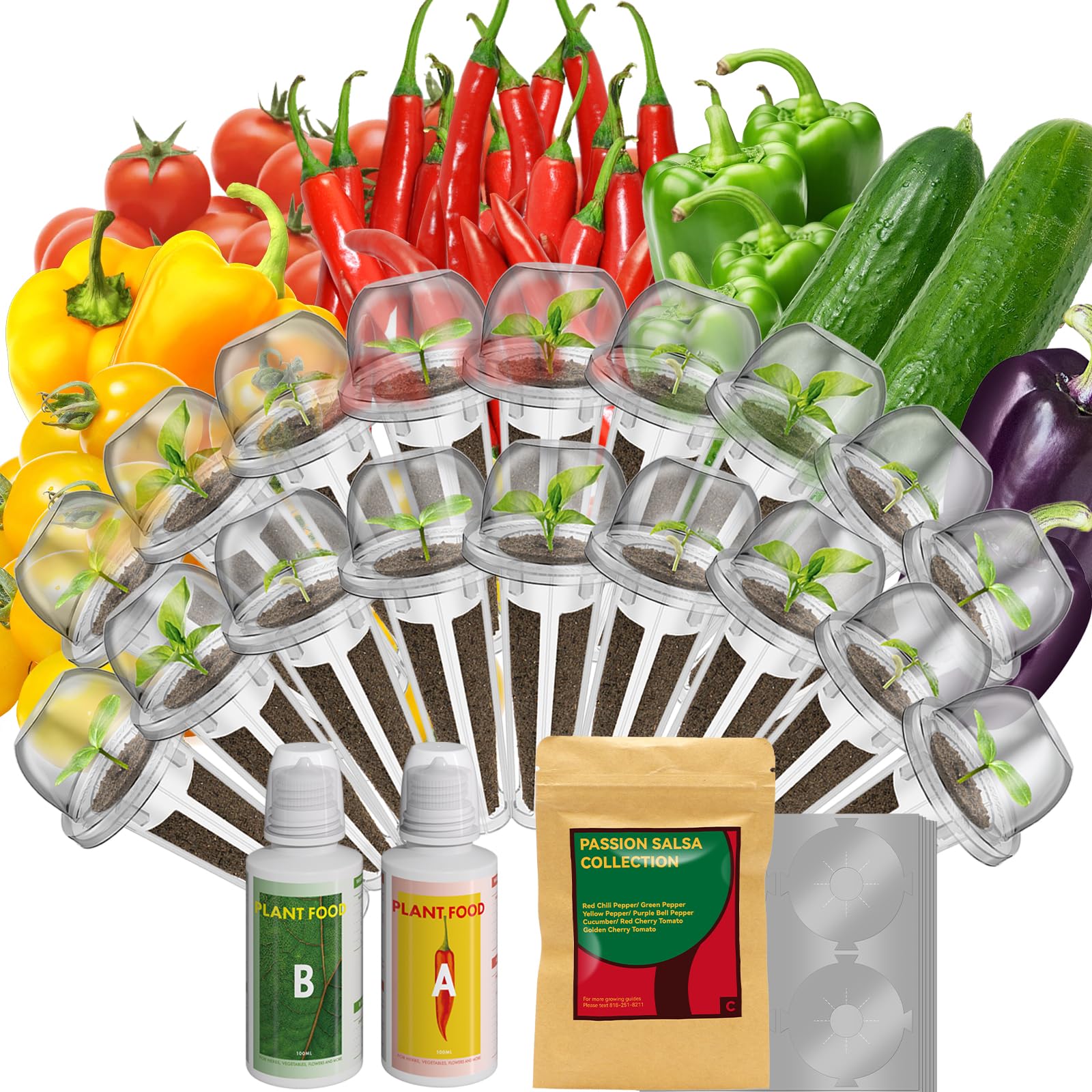 inbloom 12-Pod Pepper Seed Pod Kit for AeroGarden, iDOO, Ahopegarden Hydroponic Growing System, Include Cucumber, Red&Golden Tomato, Red Chili Pepper, Green&Yellow Pepper, Purple Pepper, 400+ Seeds