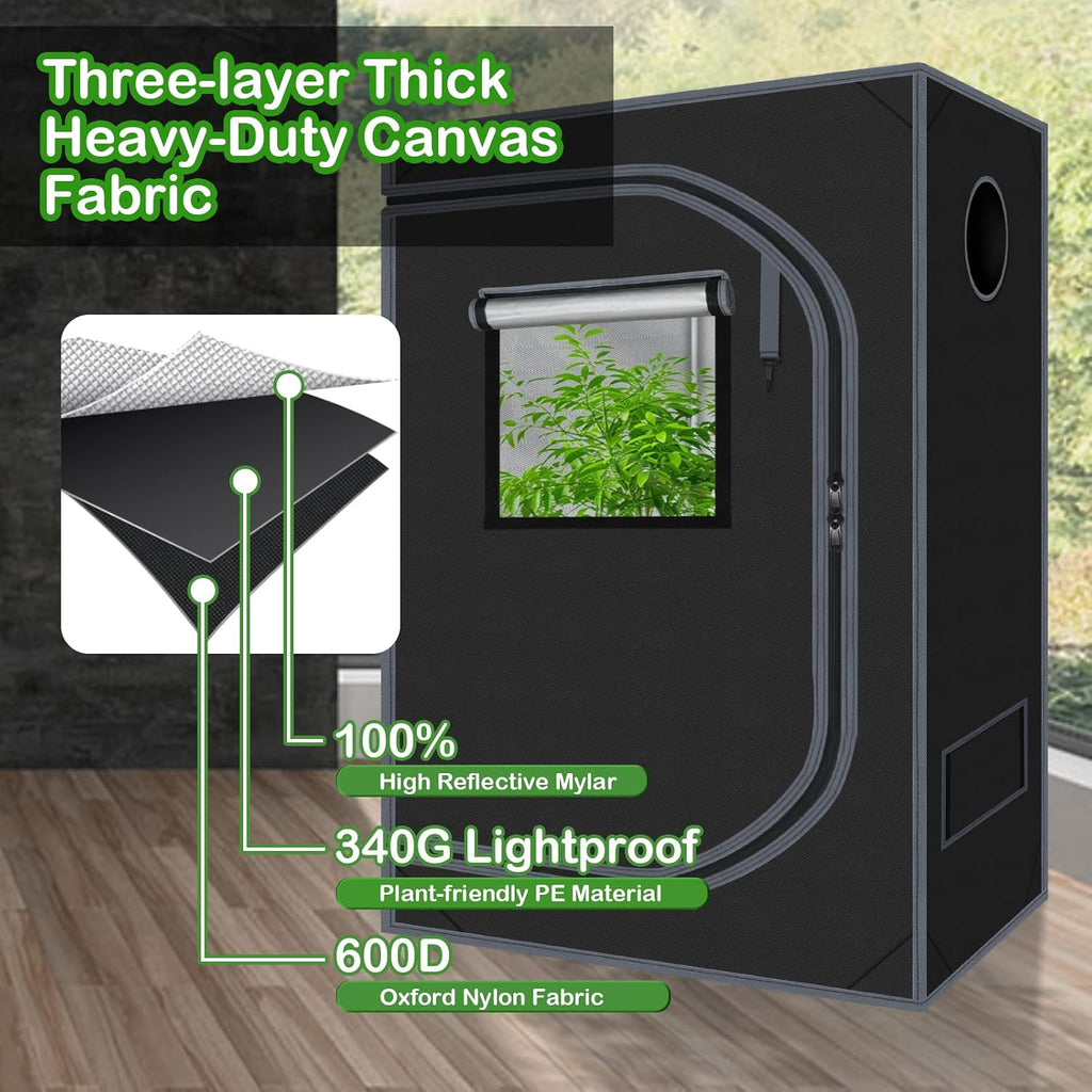 4x2 Grow Tent Plant Tent 600D Mylar Hydroponic 48"x24"x60" Grow Tent | 100% Reflective Mylar Interior, Easy-view Window,Heavy-Duty Zippers, Sturdy Frame,Removable Floor Tray for Indoor Plant