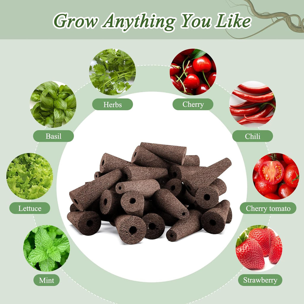 Tigvio 126 Piece Hydroponic Pods Kit | Grow Anything with 30 Grow Sponges, 30 Baskets, 30 Domes, 30 Labels, 4 A&B Plant Food, 1 Tweezer