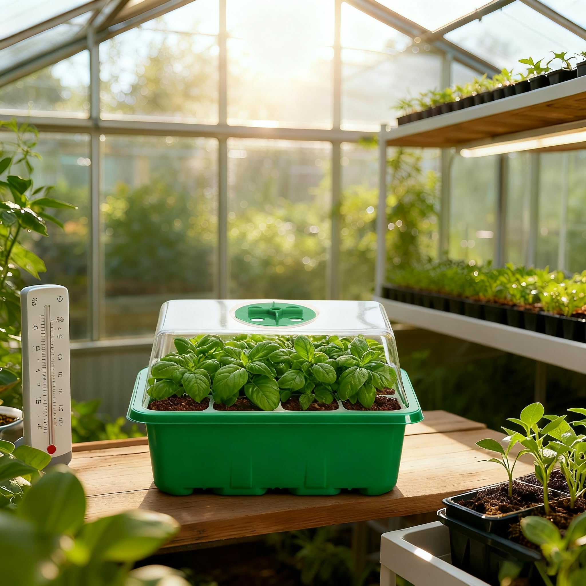 10-Pack Seed Starter Trays, Tall Dome, Base, 12-Cell Tray, Clear | 10 Seedling Kits with Tall Domes for Large Seed Starting. Adjustable Vents, Clear Trays & Heat Mat Compatibility, Indoor Use