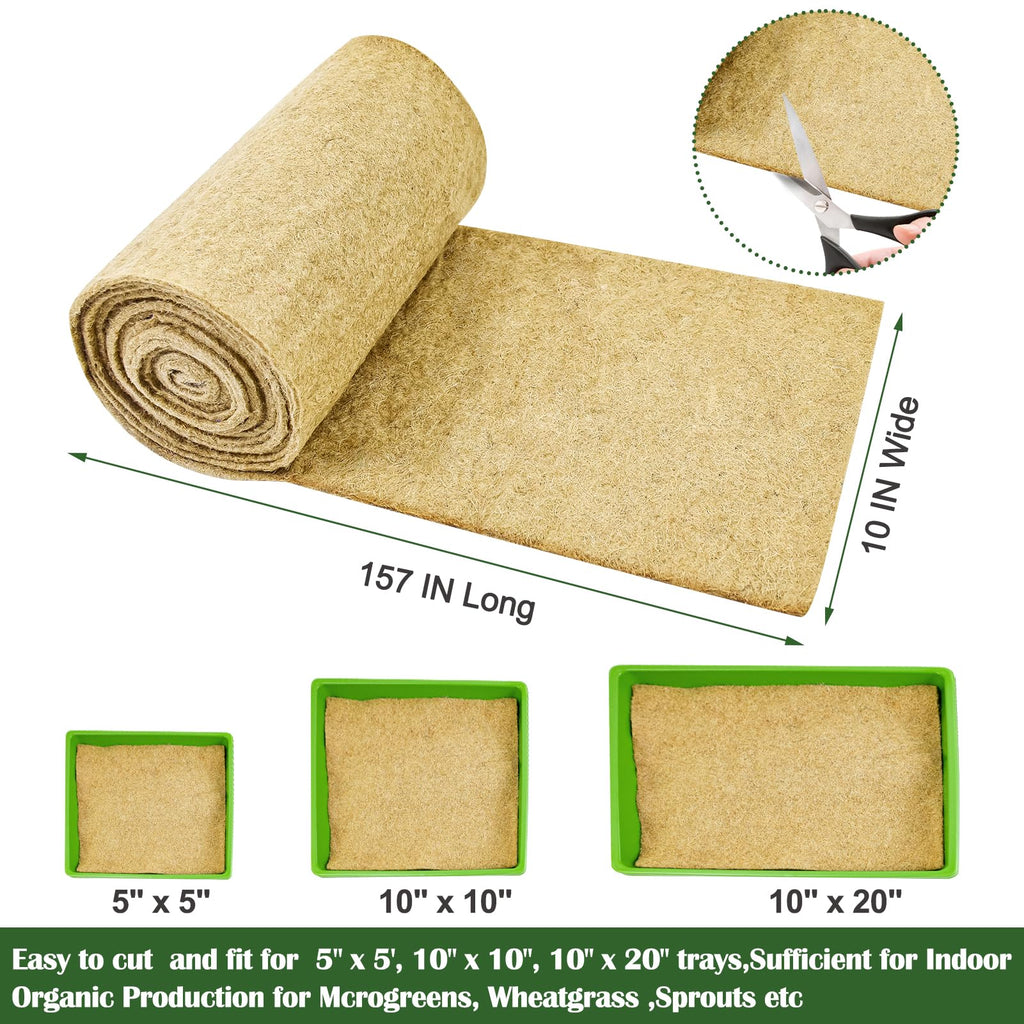 1Roll 10" X 236" Microgreen Growing Mat Hemp Fiber Grow Mats Microgreens Growing Kit Jute Hydroponic Pads Indoor Organic Production for Microgreen Starter Tray Wheatgrass Sprouts