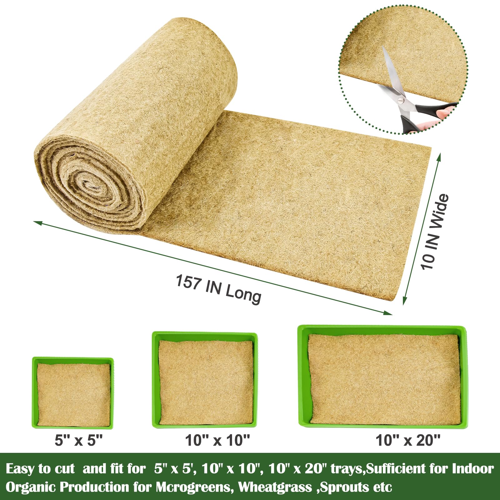 1Roll 10" X 236" Microgreen Growing Mat Hemp Fiber Grow Mats Microgreens Growing Kit Jute Hydroponic Pads Indoor Organic Production for Microgreen Starter Tray Wheatgrass Sprouts