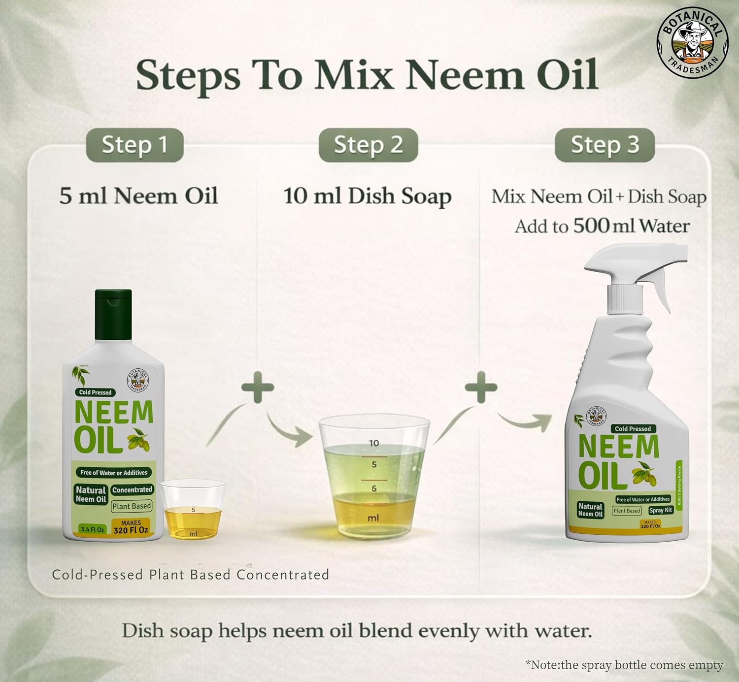 Neem Oil Spray for Plants (Makes 320 Fl Oz)- Pure Cold Pressed Neem Oil | Indoor & Outdoor