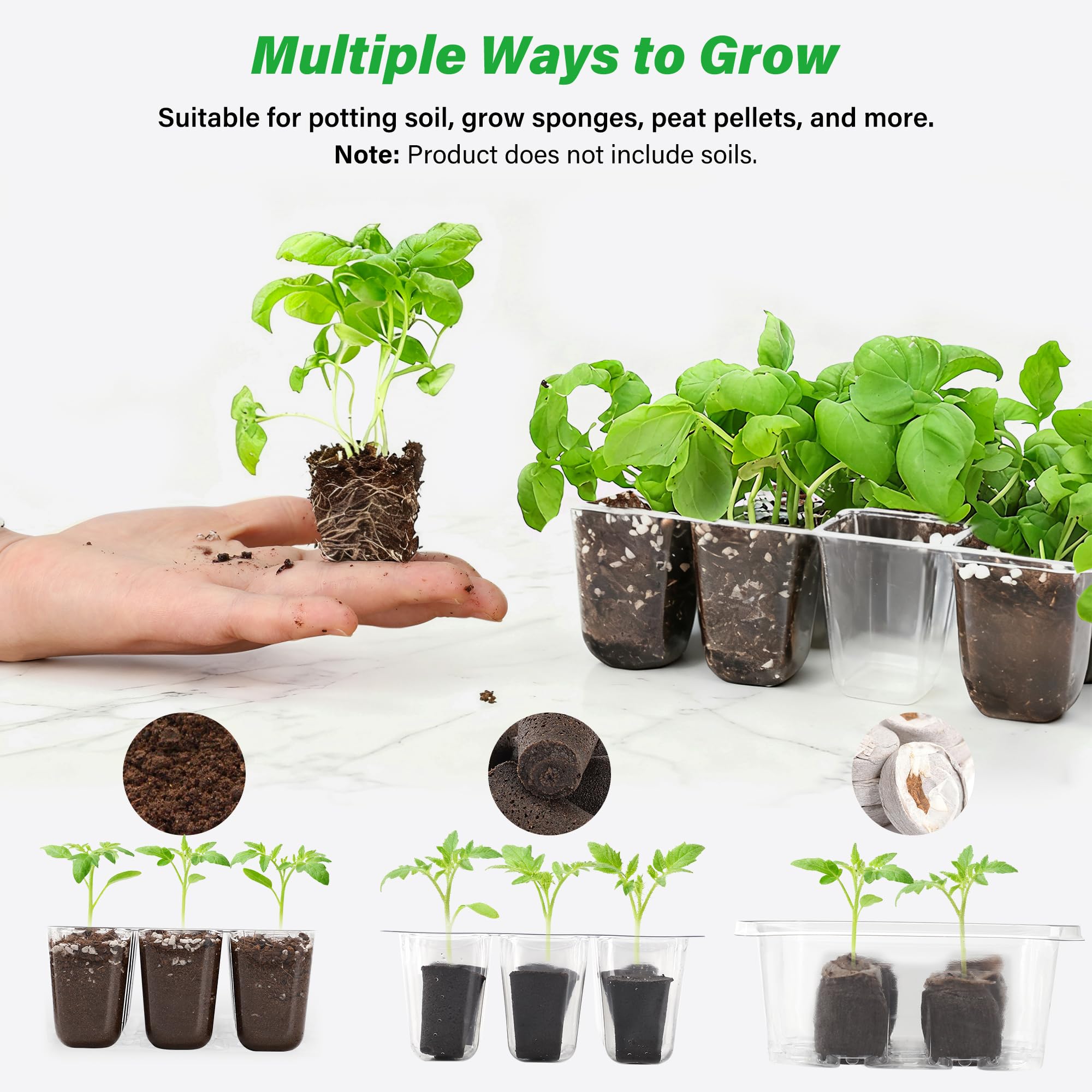 10-Pack Seed Starter Trays, Tall Dome, Base, 12-Cell Tray, Clear | 10 Seedling Kits with Tall Domes for Large Seed Starting. Adjustable Vents, Clear Trays & Heat Mat Compatibility, Indoor Use