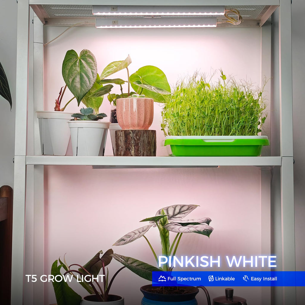 Barrina Grow Lights for Indoor Plant, T5 1FT Full Spectrum, Yellow, 4 Packs | Black Cover LED Grow Light Strips, Linkable, Plant Light for Indoor Plants Growing, 3 Mounting Modes, Separate On/Off