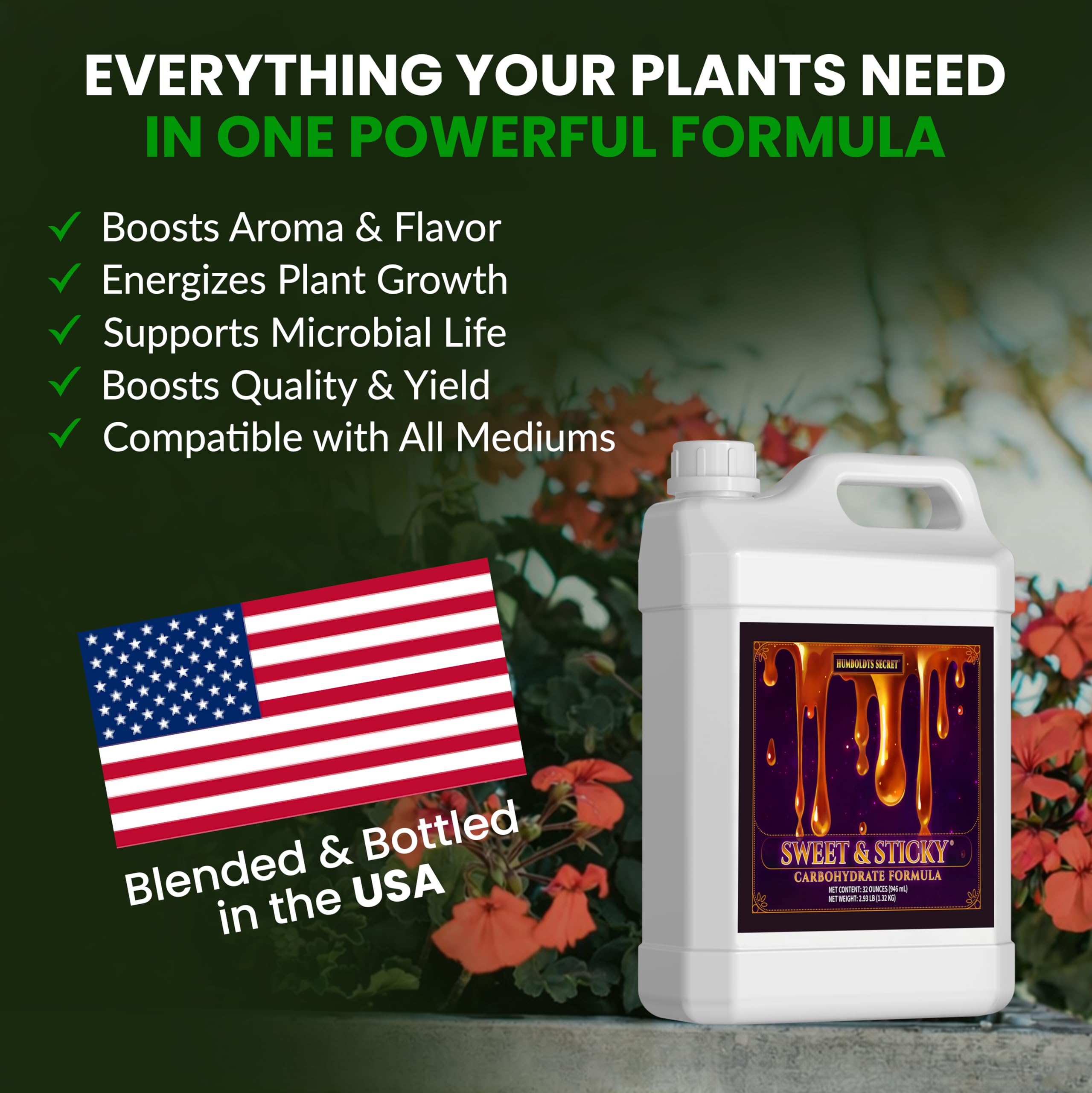 Humboldts Secret Sweet & Sticky Carbohydrate and Saccharide Plant Energy Additive | Indoor and Outdoor Plant Nutrients Enhancer for Growth and Aroma | Boosts Flavor and Development | 1 Gallon