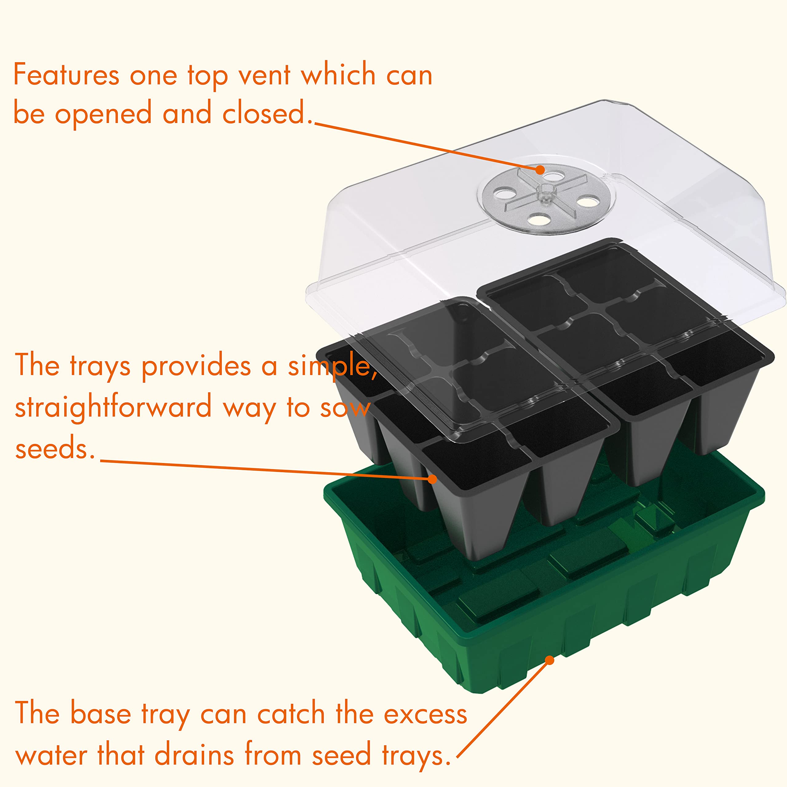 Gardzen 5-Set Seed Starter Tray Kits, Durable Plant Germination Trays with Humidity Vented Domes and Bases, Ideal for Seed Starting, Indoor Gardening, and Greenhouse (Total 200 Cells) | Durable Plant Germination Kit with Humidity Control Domes for Indoor
