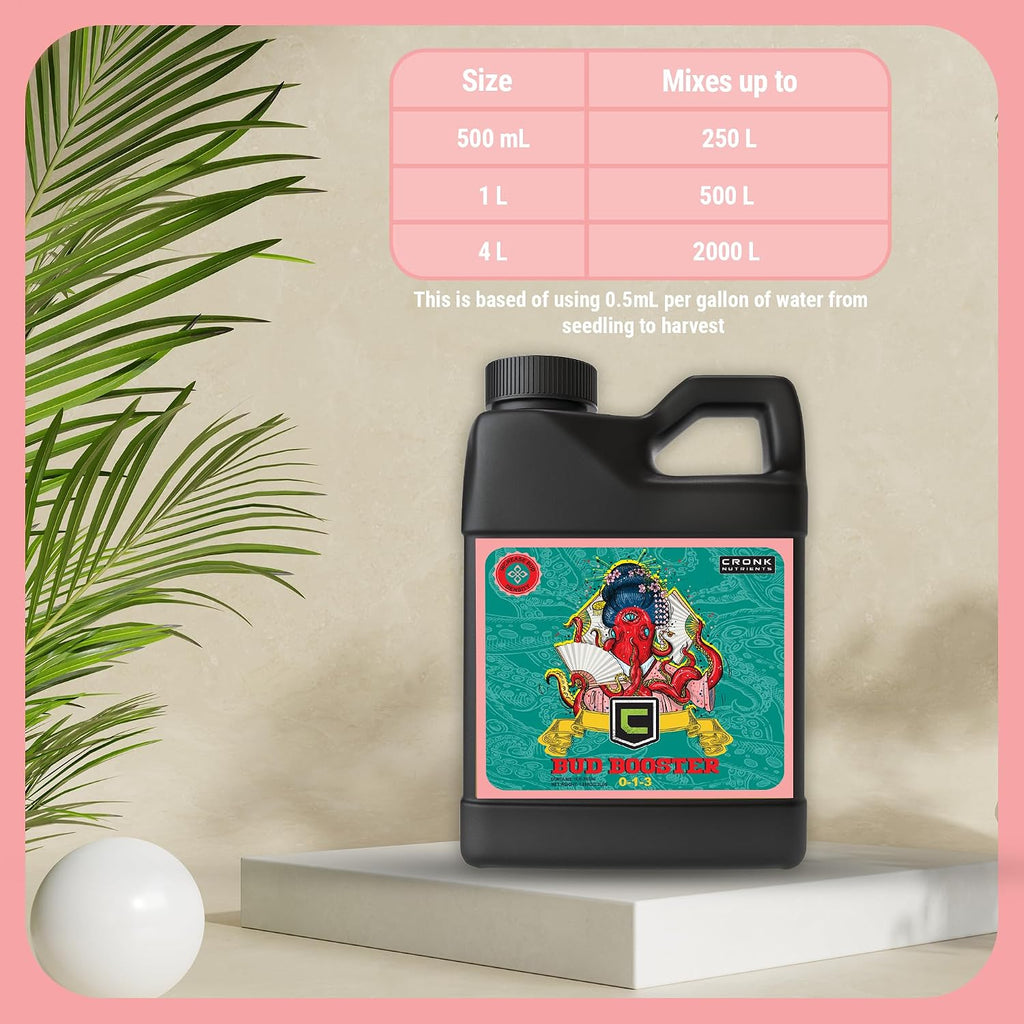 Cronk Nutrients Bud Booster, Best Budding Fertilizer Maximum Blooms, 500 mL | Hydroponic Nutrients for The Bloom Phase - Balanced pH Formula - Suitable for Soil, Soilless, and Hydroponic Systems