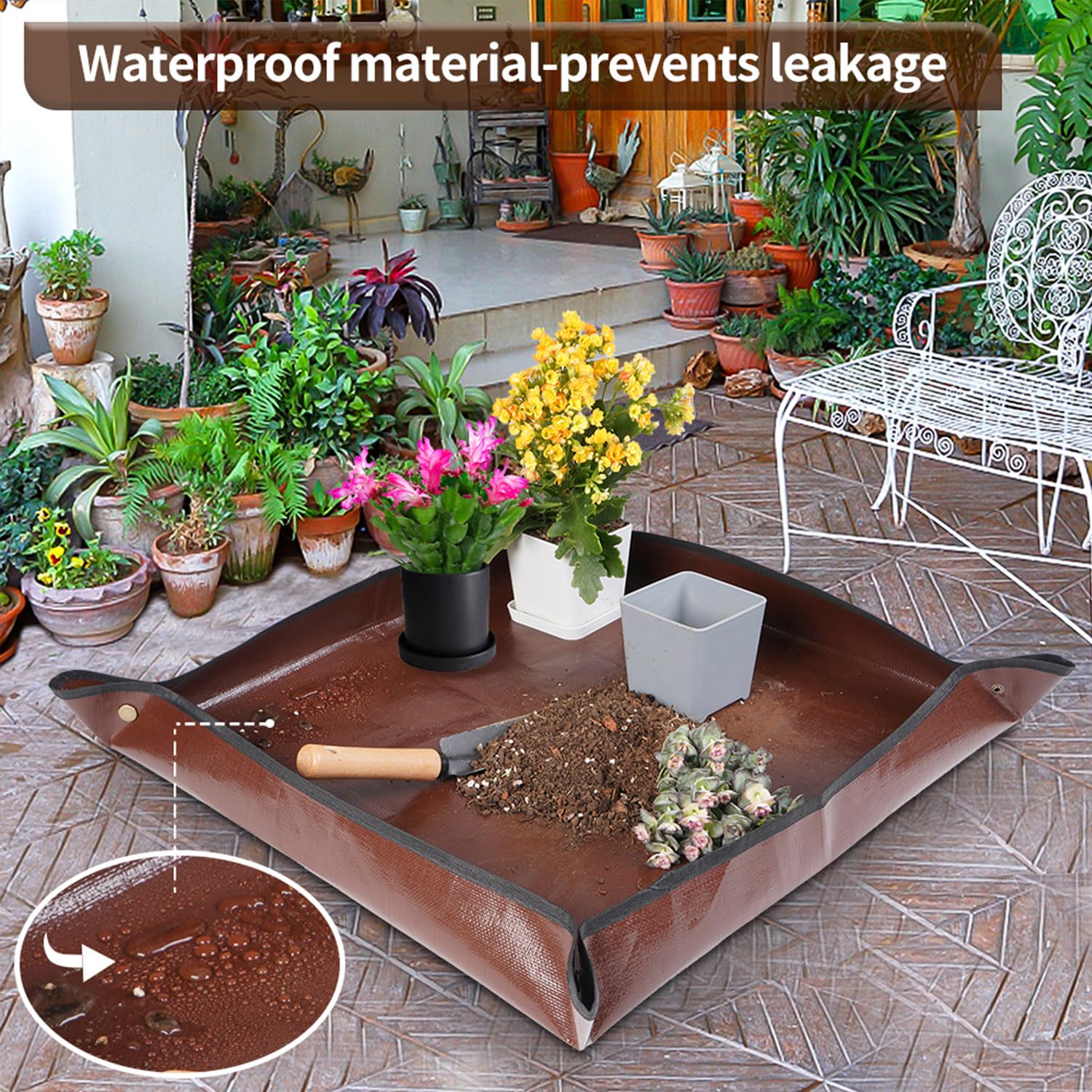 Repotting Mat for Indoor Plant Transplanting Control Mess, 26.8"X26.8" Waterproof Succulent Potting Mat Square Planting Tray Soil Change Mat Gardening Gifts for Plant Lovers