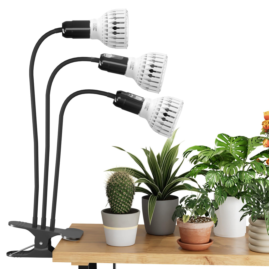 Grow Light,24W (160Watts Equiv) 5000K White Full Spectrum LED Growing Lamp Clip on Desk for Indoor Plants,Bulbs Replaceable & Non-dimmable (Black, 80Watts)