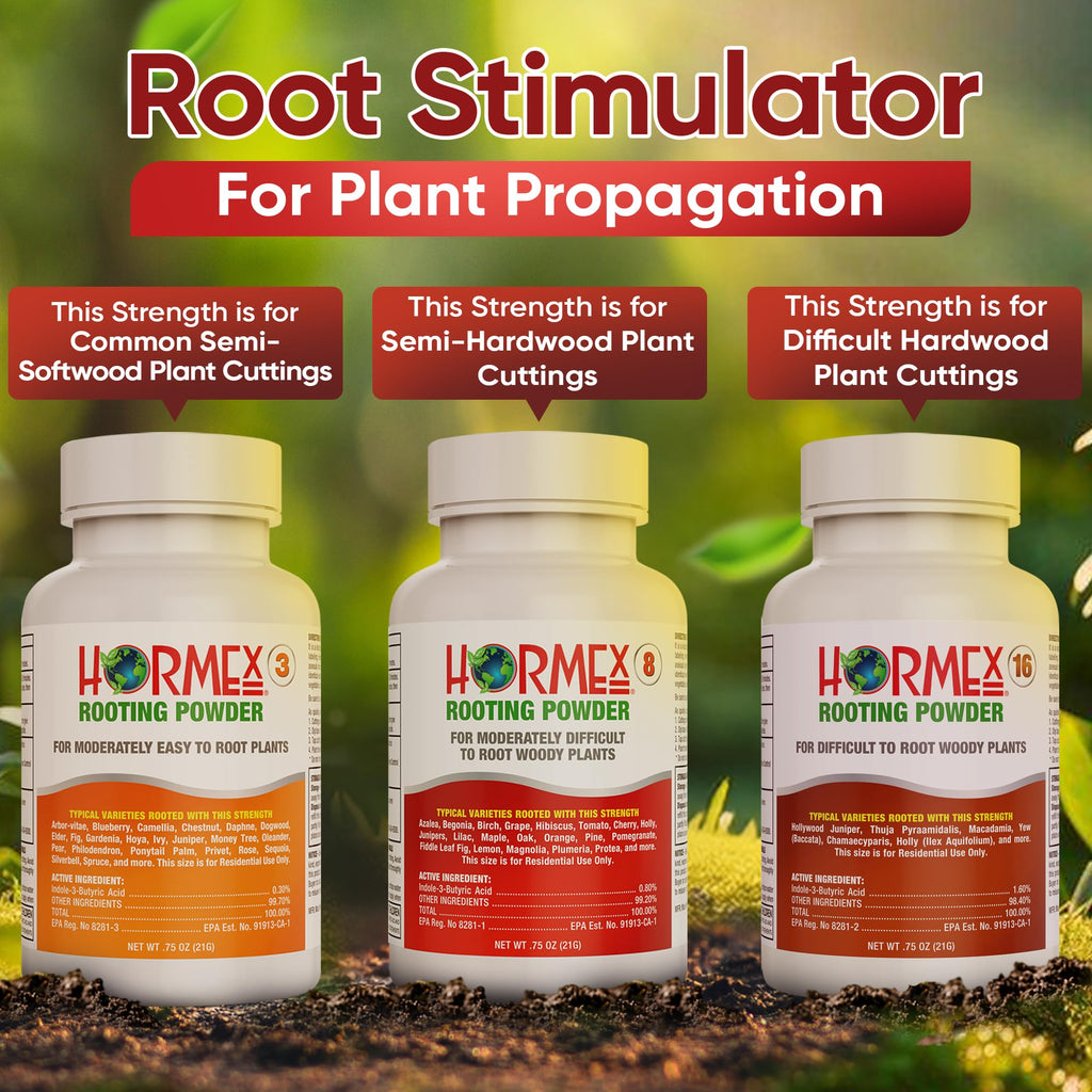 Hormex Rooting Hormone for Cuttings #16 - Max-Strength Powder (1.60% IBA) | Maximum Strength Rooting Hormone, Root Stimulator for Plants, Rooting Powder Compound for Difficult Hardwood Plants & Trees