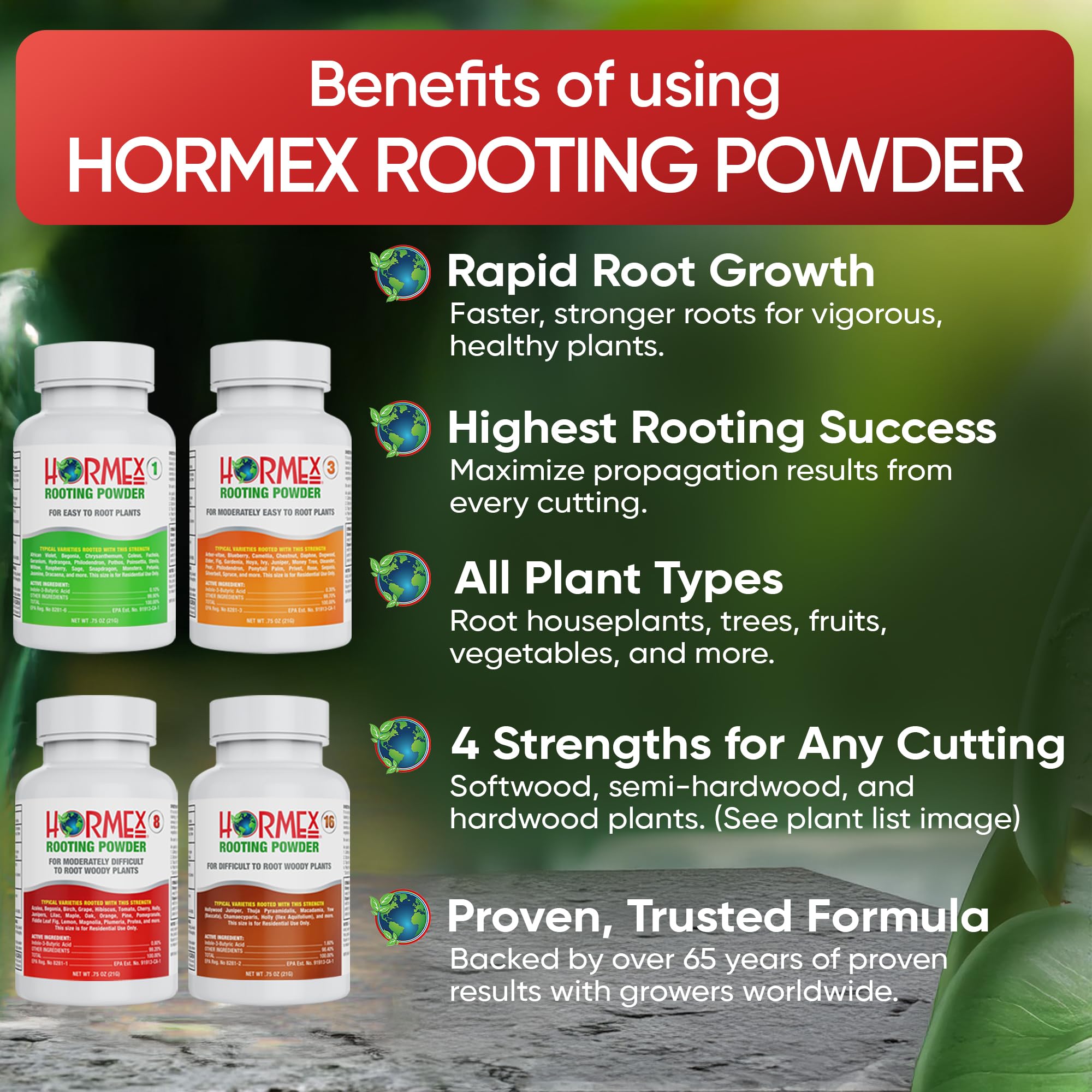 Hormex Rooting Hormone for Cuttings #16 - Max-Strength Powder (1.60% IBA) | Maximum Strength Rooting Hormone, Root Stimulator for Plants, Rooting Powder Compound for Difficult Hardwood Plants & Trees