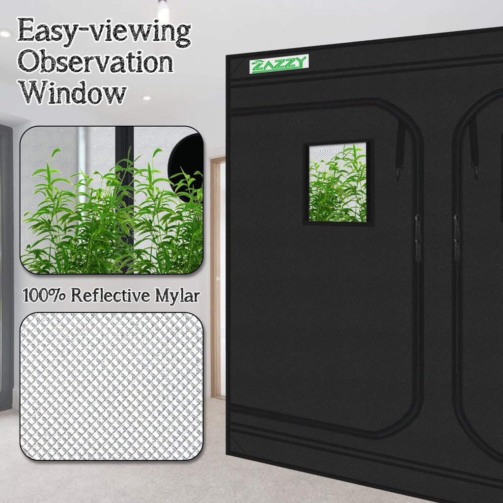 zazzy 3'X3' Grow Tent 32"x32"x63", High Reflective Mylar Growing Tent | Observation Window, Removable Floor Tray and Tool Bag for Planting Indoor Fruit Flower Veg