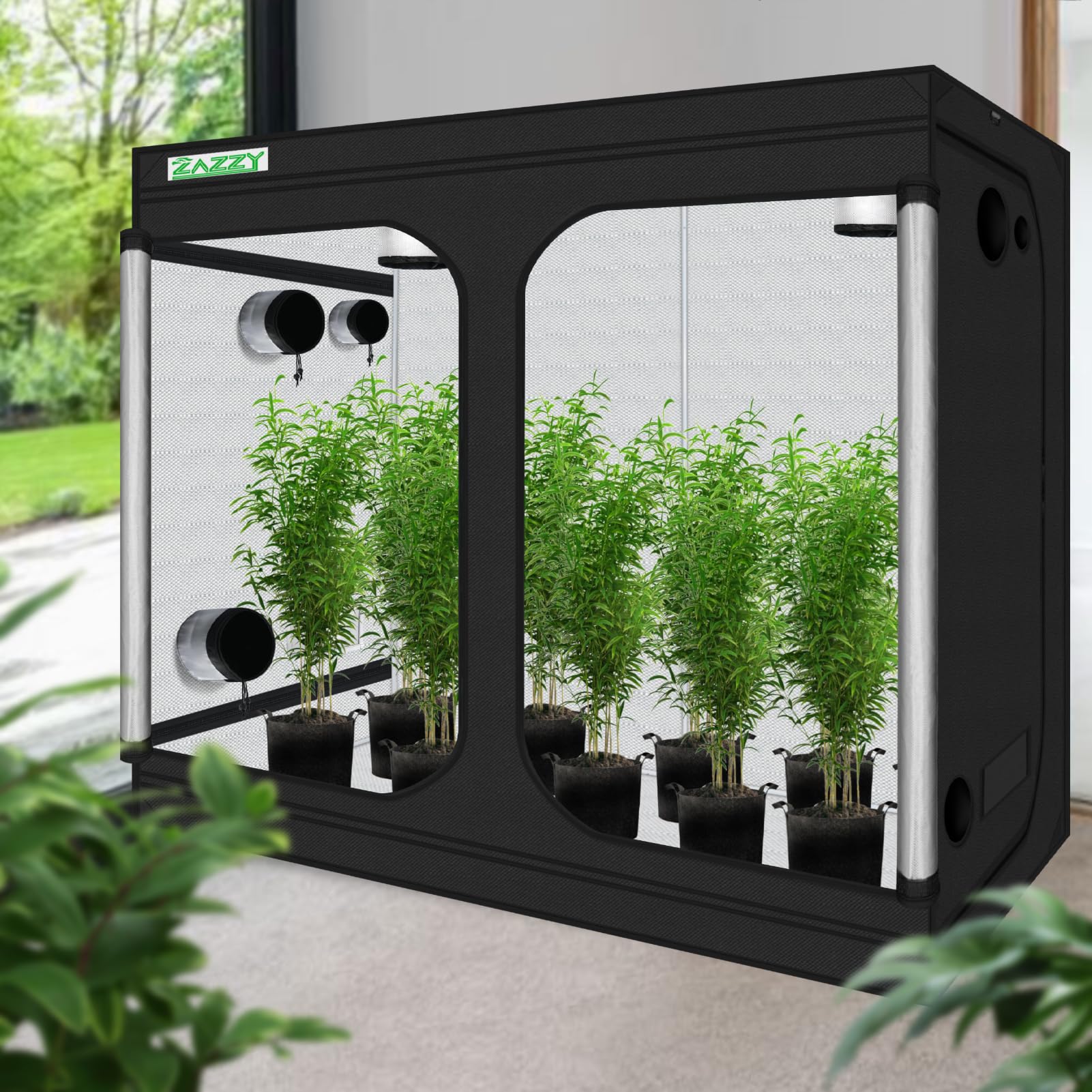 zazzy 3'X3' Grow Tent 32"x32"x63", High Reflective Mylar Growing Tent | Observation Window, Removable Floor Tray and Tool Bag for Planting Indoor Fruit Flower Veg