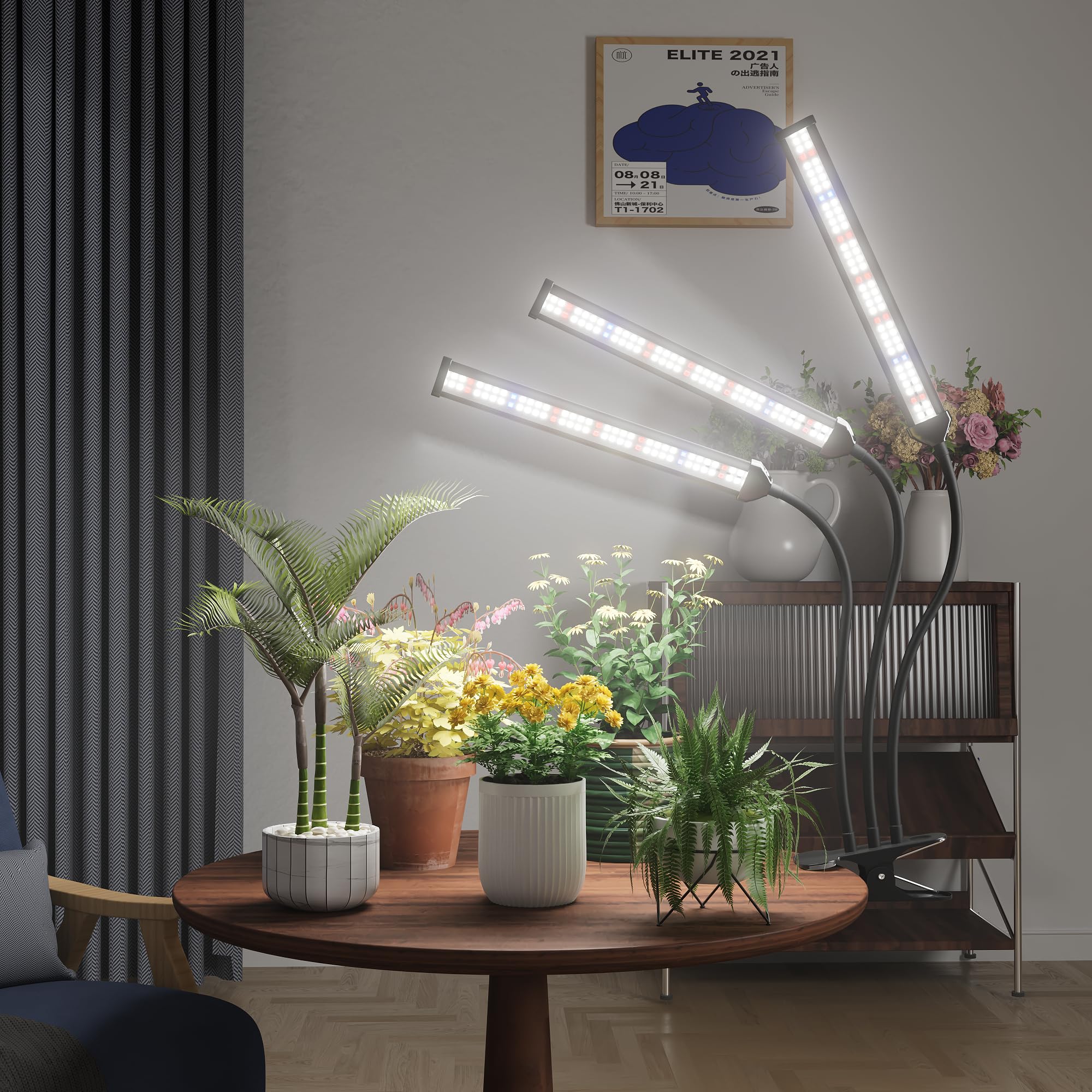 Grow Light,24W (160Watts Equiv) 5000K White Full Spectrum LED Growing Lamp Clip on Desk for Indoor Plants,Bulbs Replaceable & Non-dimmable (Black, 80Watts)
