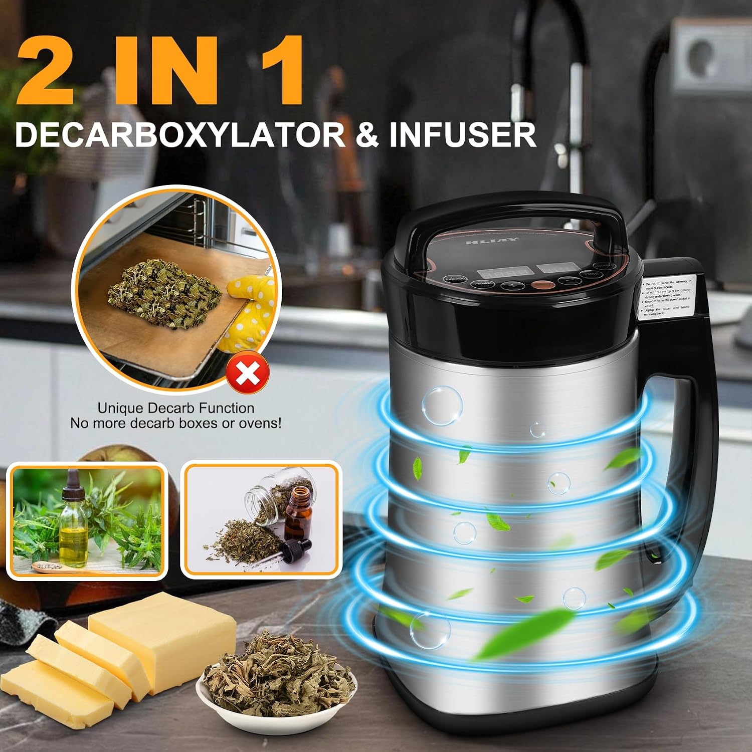2-in-1 Herb Decarboxylator and Infuser, Herbal Infusion and Butter Machine | Herbal Infusion System for Making Butters, Oils & Tinctures, Adjustable Temp 32–250°F, Includes Recipes and Full Accessories