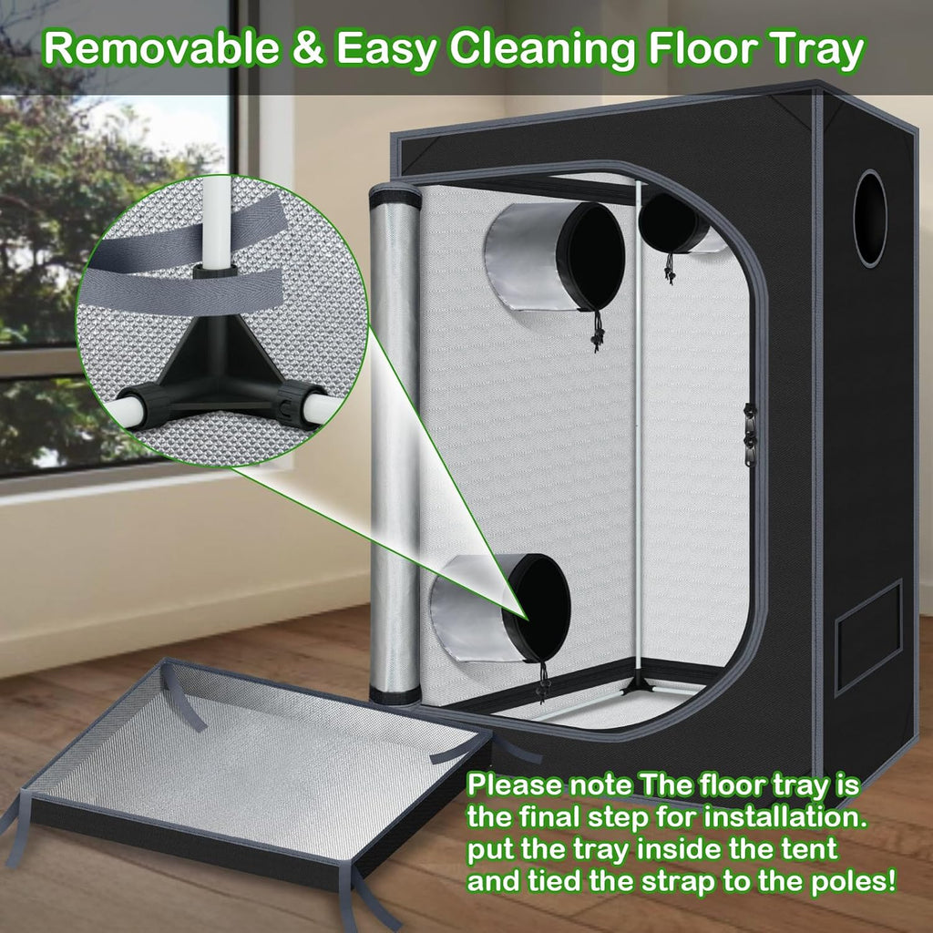 4x2 Grow Tent Plant Tent 600D Mylar Hydroponic 48"x24"x60" Grow Tent | 100% Reflective Mylar Interior, Easy-view Window,Heavy-Duty Zippers, Sturdy Frame,Removable Floor Tray for Indoor Plant