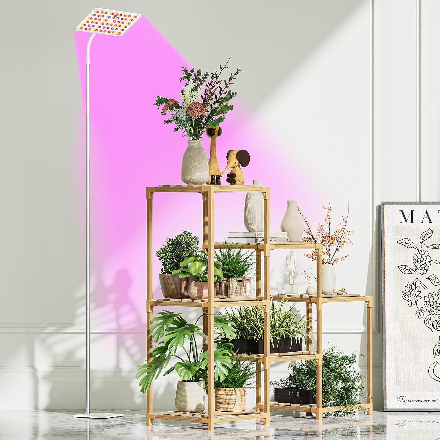 KINGPLUS Grow Lights with Stand, Full Spectrum Growing Light for Indoor Plants, 120 LEDs, 4 Dimmable Levels, Timer 4/8/12h, 12-60inches Height Adjustable,18w, Ideal for Desk Small Plants | 120 LEDs Full Spectrum Plants Growing Light, 12-60" Height Adjusta