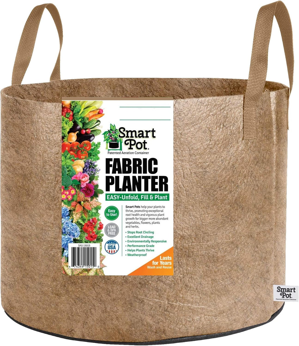 Smart Pots 15-Gallon Smart Pot Soft-Sided Container, Tan with Strap Handles