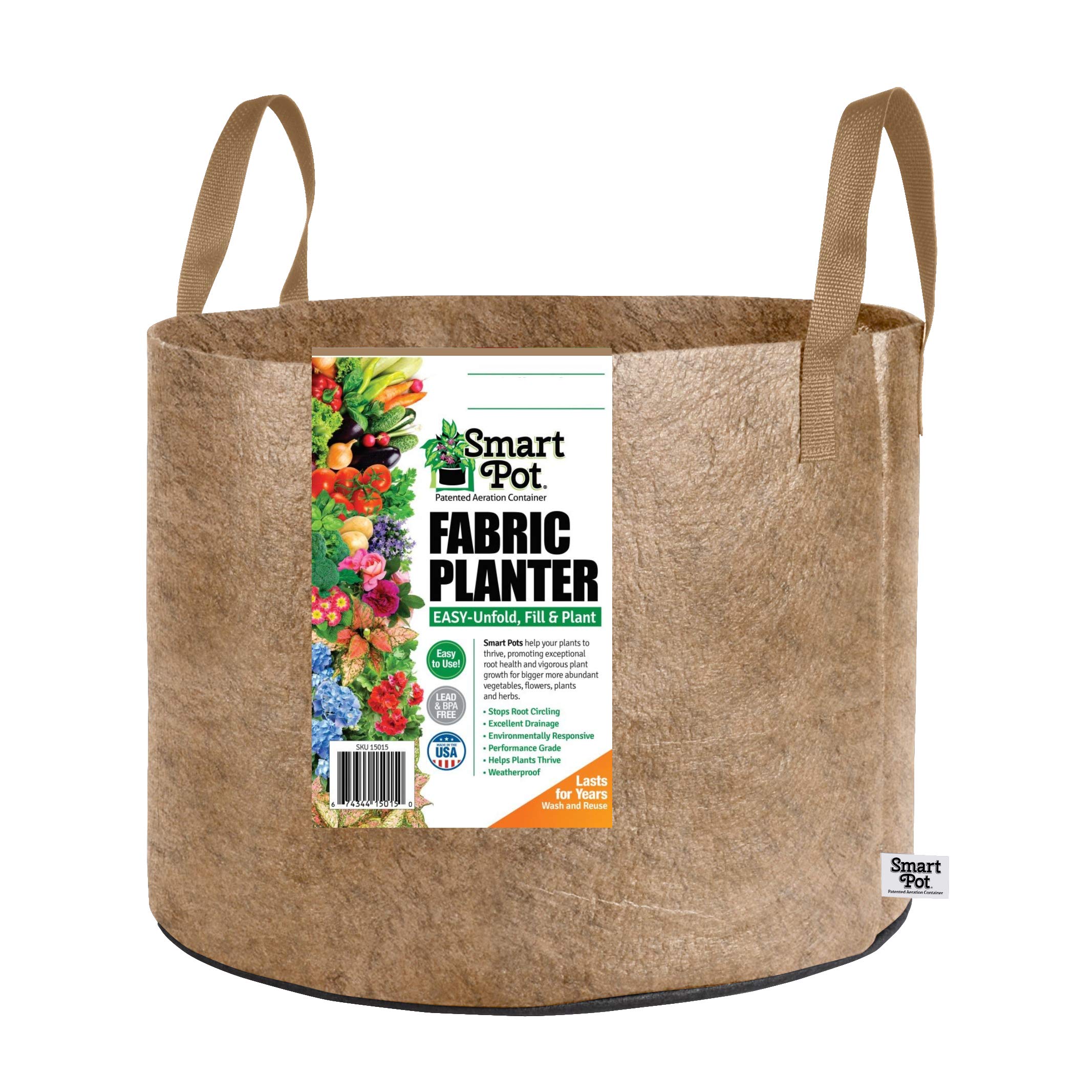 Smart Pots 15-Gallon Smart Pot Soft-Sided Container, Tan with Strap Handles