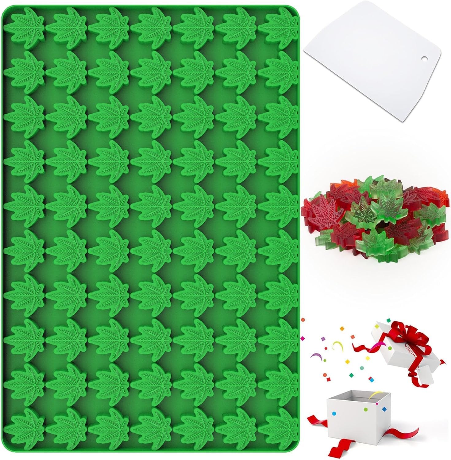 Marijuana Cannabis Hemp Leaf Silicone Molds with 70 Cavities Shaped for Pot Chocolate Candy Gummy, Flower