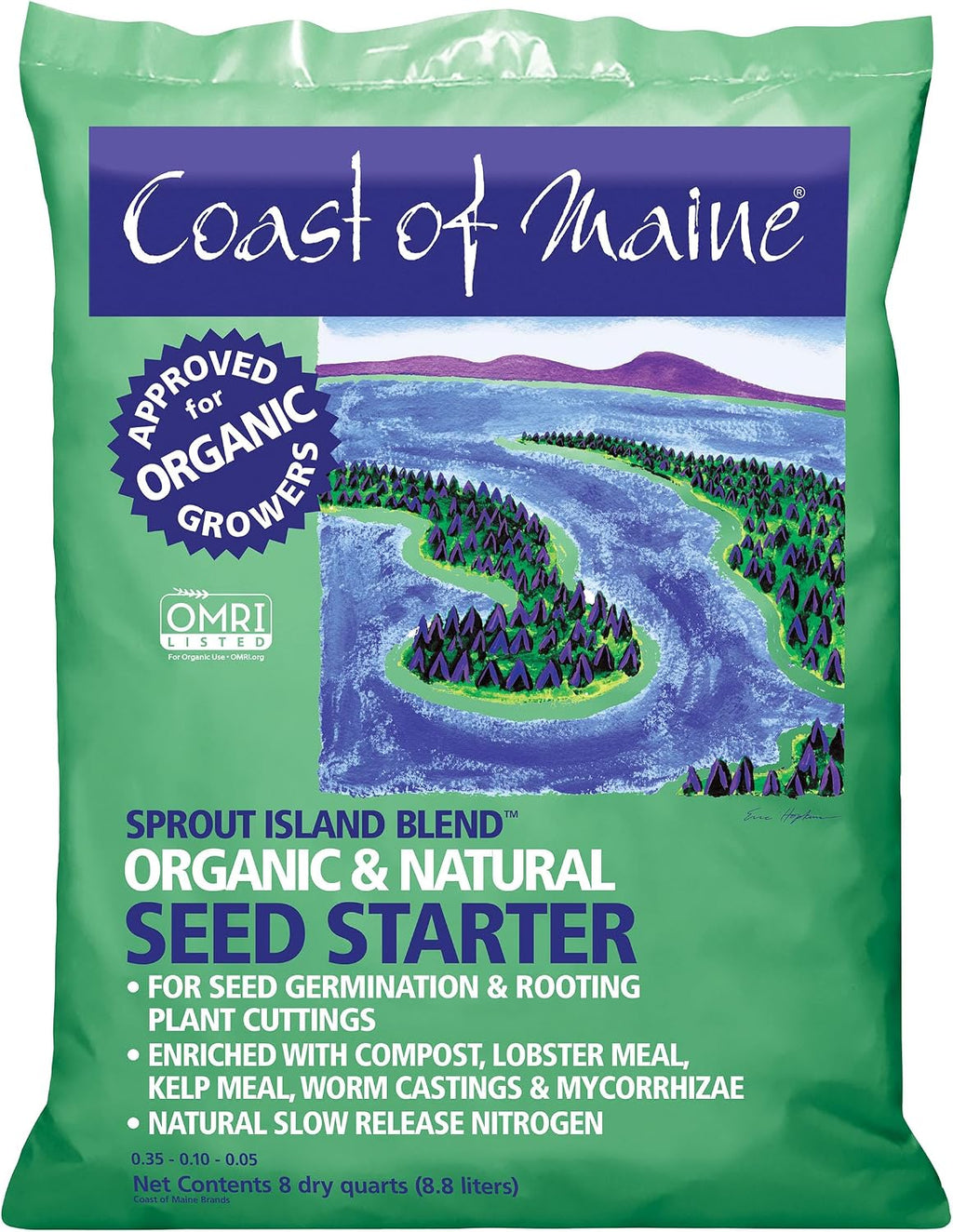 Coast of Maine Organic & Natural Sprout Island Blend Seed Starter - Seed Germination & Root Plant Cuttings w/ Composted Manure, Mycorrhizae, Worm Castings & Kelp - Enhanced Drainage (8 Qt)