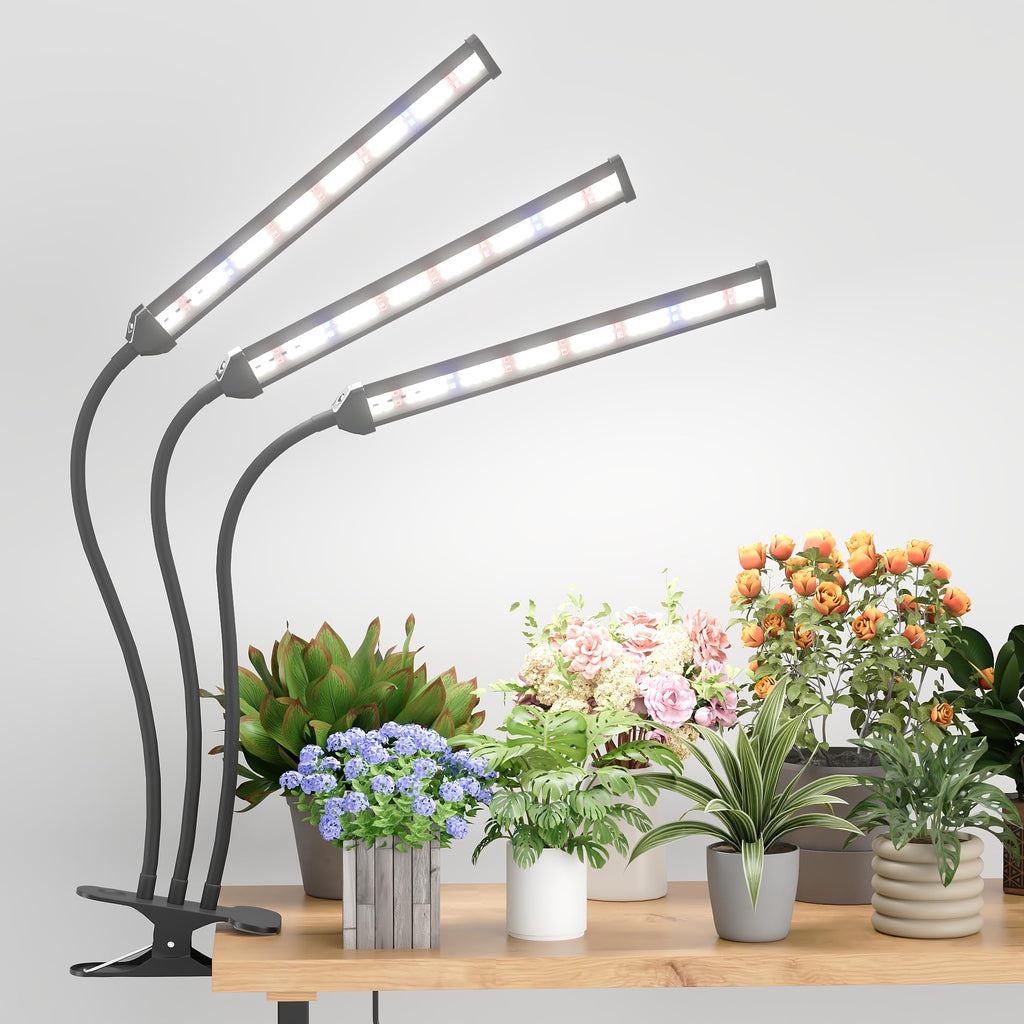 Grow Light,24W (160Watts Equiv) 5000K White Full Spectrum LED Growing Lamp Clip on Desk for Indoor Plants,Bulbs Replaceable & Non-dimmable (Black, 80Watts)