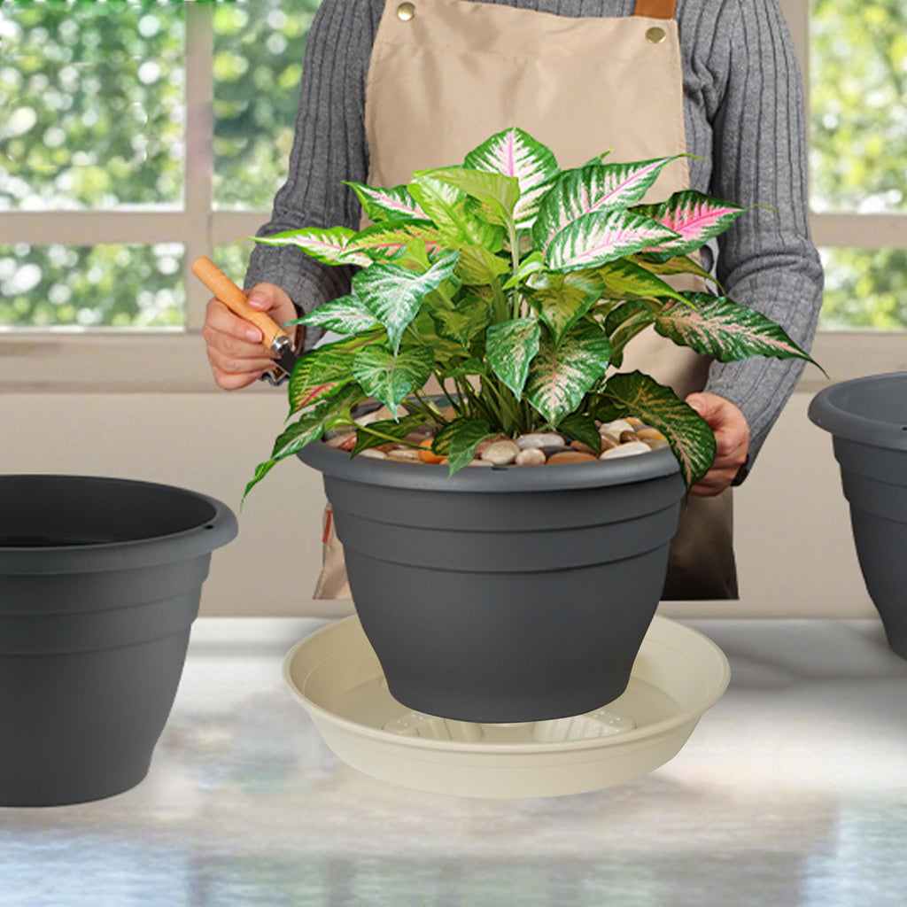 4 Pack Plant Saucer 8 inch, 10 12 14 17 inch, Plant Stand Plastic Plant Saucers for Indoors Outdoor, Heavy Duty Flower Planter Drip Trays for Pots, Pot Saucers for Plants, Grow Bags Saucers