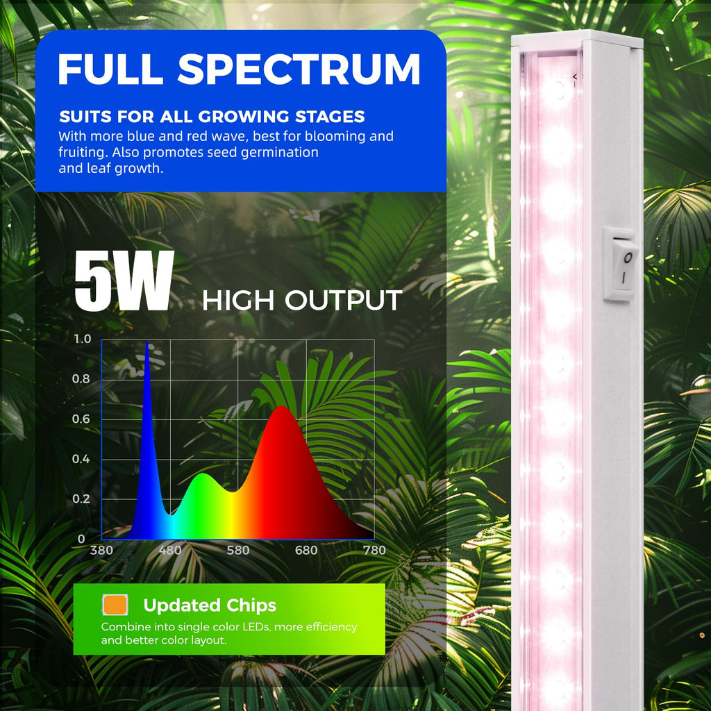 Barrina Grow Lights for Indoor Plant, T5 1FT Full Spectrum, Yellow, 4 Packs | Black Cover LED Grow Light Strips, Linkable, Plant Light for Indoor Plants Growing, 3 Mounting Modes, Separate On/Off