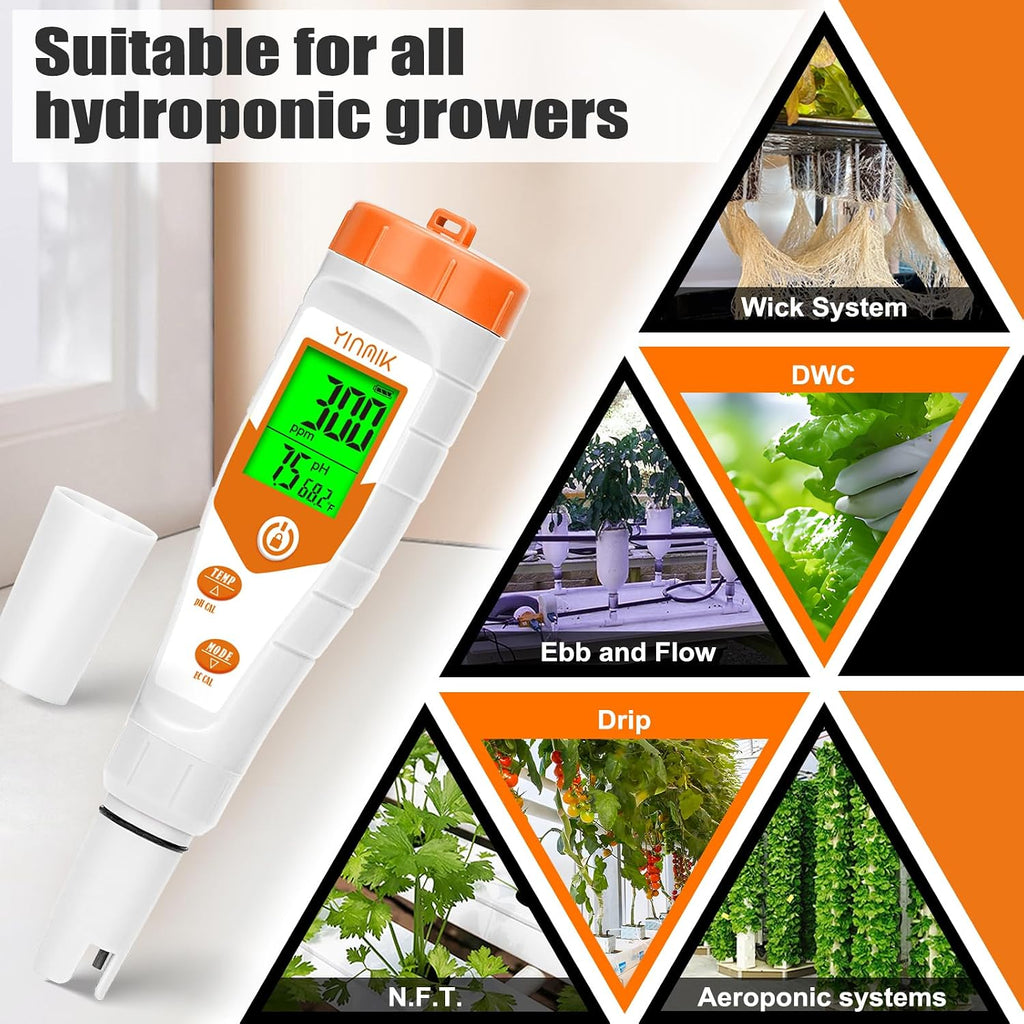 pH EC Meter for Hydroponics with 16.9Fl oz 4.00 & 7.00 pH Caibration Solution Kits