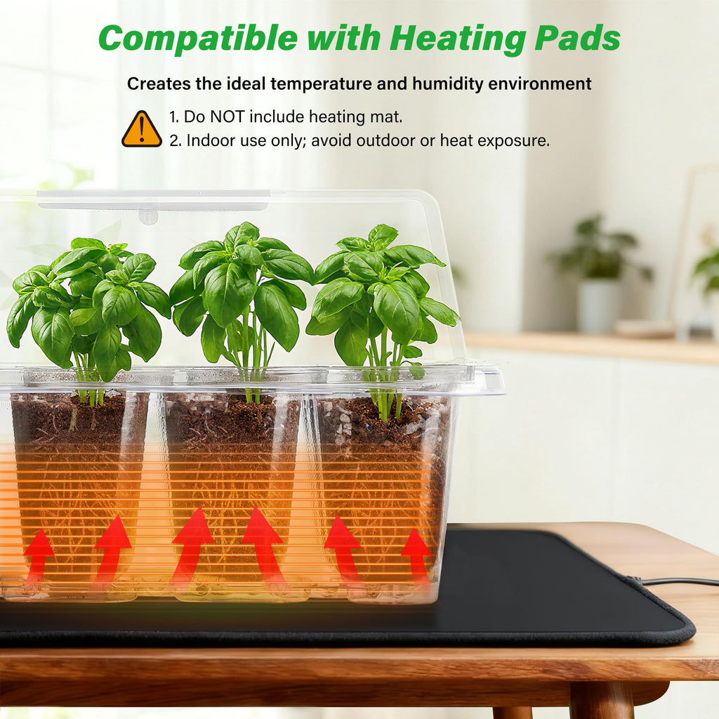 10-Pack Seed Starter Trays, Tall Dome, Base, 12-Cell Tray, Clear | 10 Seedling Kits with Tall Domes for Large Seed Starting. Adjustable Vents, Clear Trays & Heat Mat Compatibility, Indoor Use