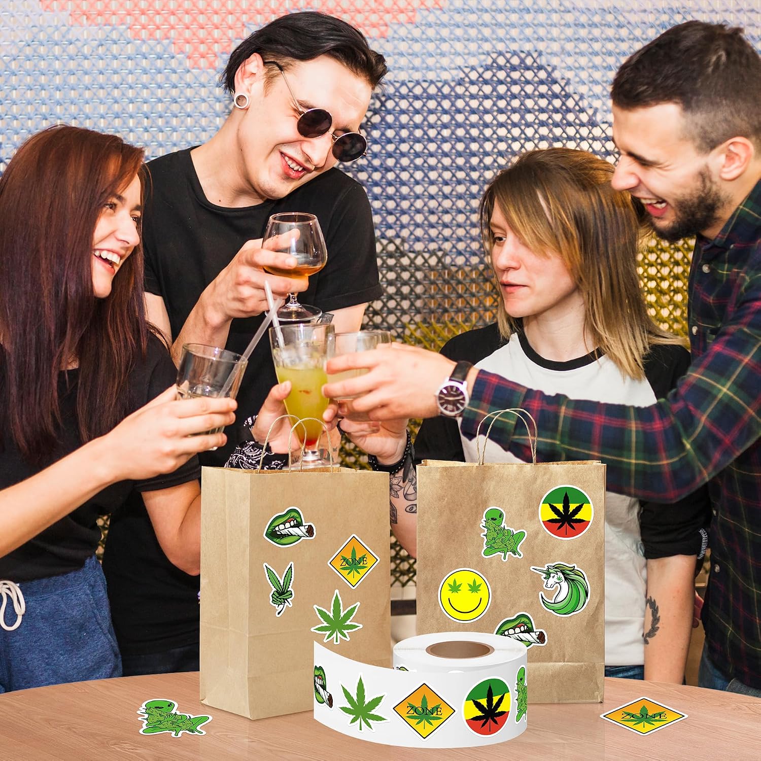 500Pcs Weed Marijuana Stickers Roll for Adult Cannabis Green Leaf Decals Decorations Trippy Smoking Have a Dope Birthday Party Favors Merch Gifts for 420 Stoners Laptop Water Bottles Journaling Decor
