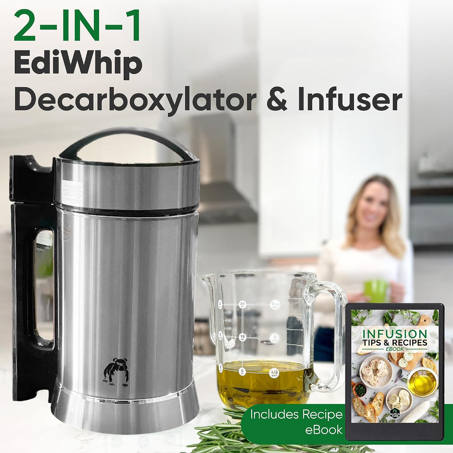 2 in 1 Decarboxylator Infuser Machine, Butter Maker, Oil Infuser EdiWhip | Easy Butter Decarboxylation & infusions Maker, Herb Extractor, Includes Recipe eBook
