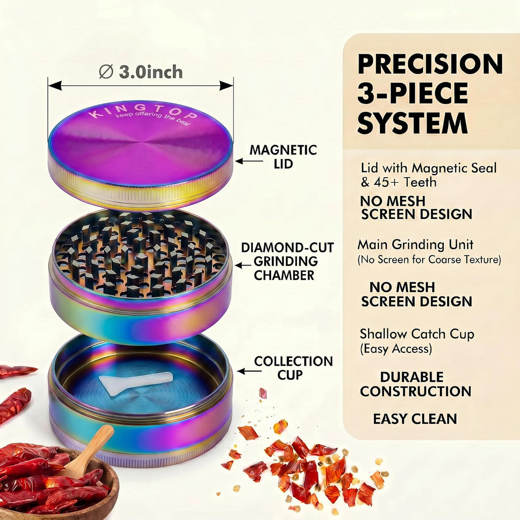 KINGTOP 3 Inch Large Grinder, Zinc Alloy Mills (Colorful)