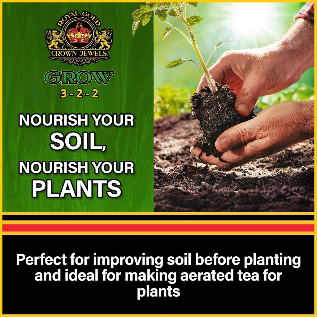 Royal Gold Crown Jewels Organic Grow 3-2-2 Dry Soluble Fertilizer, 5 lbs - Best for Improving Soil Before Planting, Encouraging Vigorous Growth and Plant Feeding