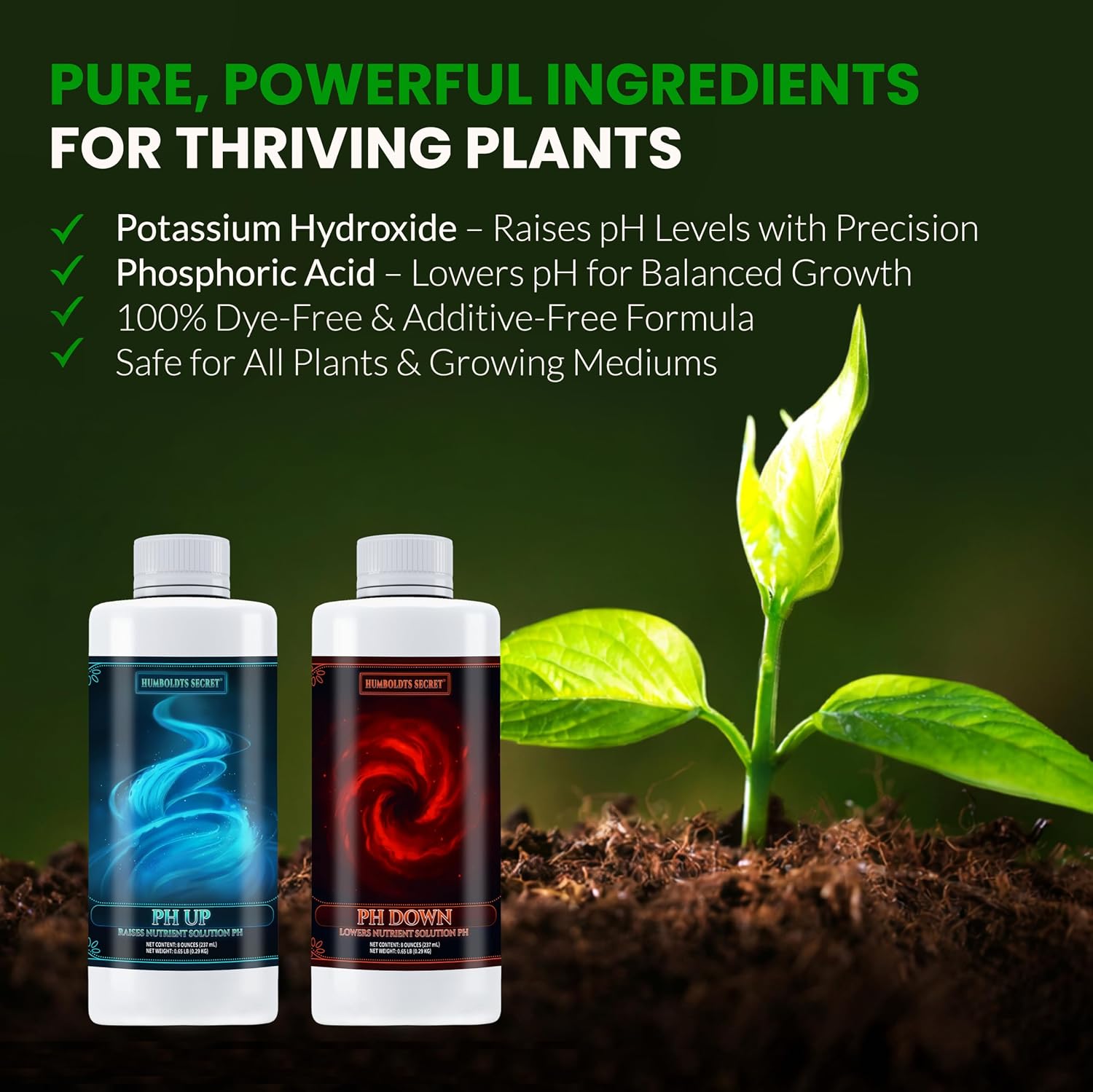 Humboldts Secret pH Up and pH Down Control Kit | Liquid Nutrient Solution Balancer for Plants | for Soil, Hydroponic, Coco, and DWC Systems | Supports Nutrient Absorption and Growth | 8 Ounce