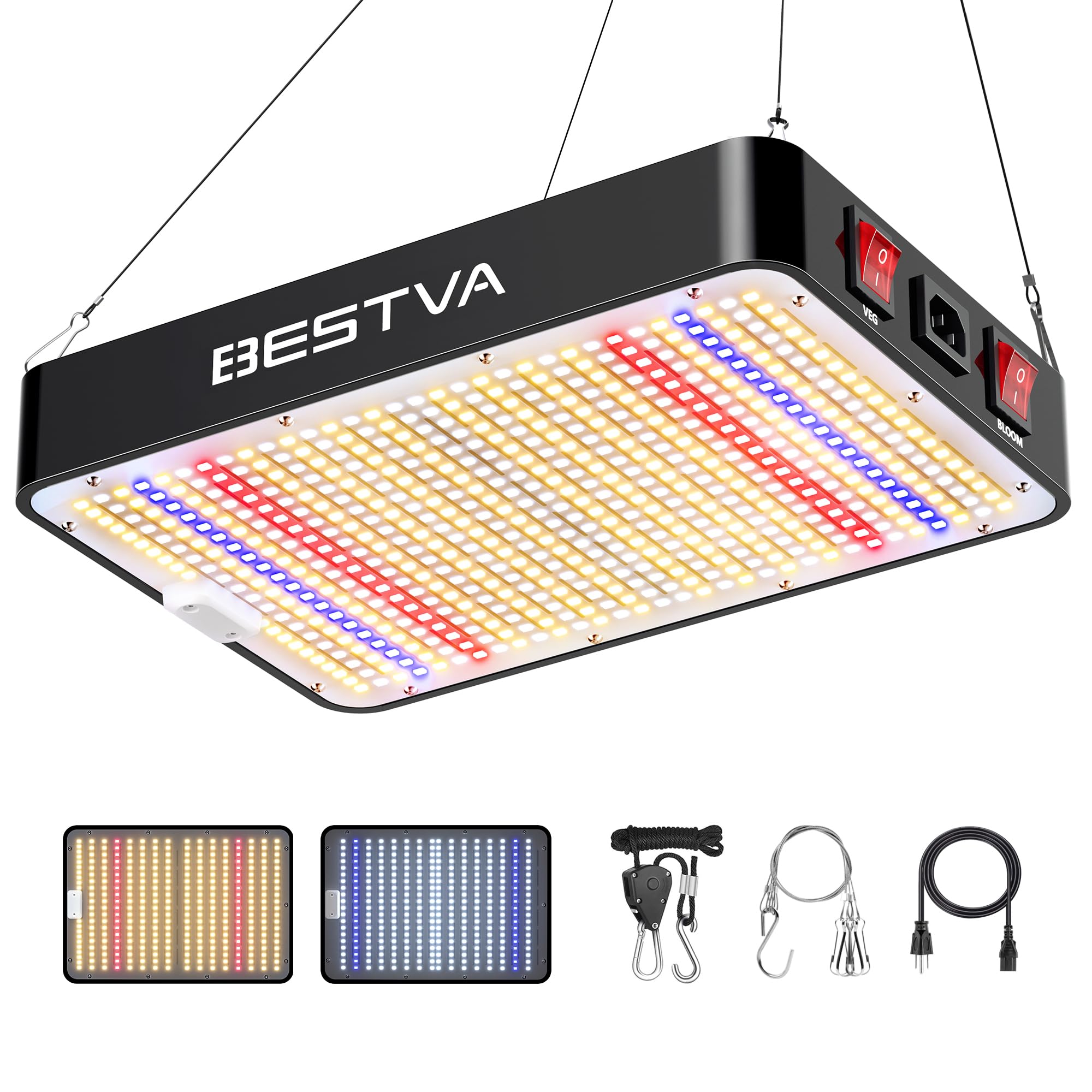 DC2000 Grow Light for Indoor Plants, Dimmable Full Spectrum LED Plant Light | BESTVA 200W LED Plant Light with Veg/Bloom Mode for Indoor Growing, Plant Lamps for Seed Starting Vegetables in 3x3 Grow Tent