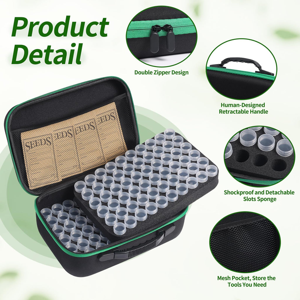 Douorgan Seed Storage Box, Portable Seed Saving Box, Sturdy Seed Organizer Kit Seed Envelopes Funnel Label, Seed Container for Flower Plants Vegetable Seed, M-60 Slots