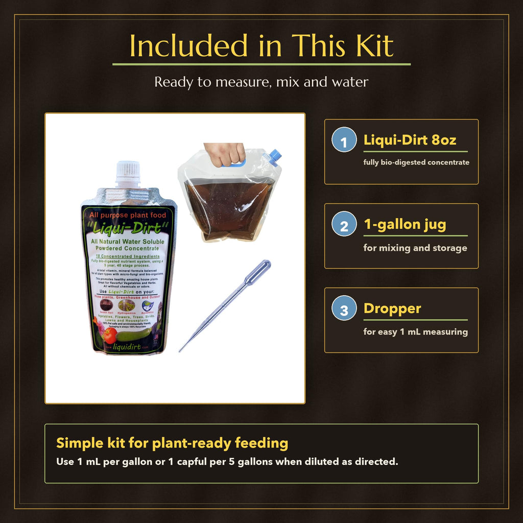 LiquiDirt Organic All-Purpose Plant Food - 100% Bio-Digested Liquid Fertilizer for Indoor Houseplants, Succulents, Herbs & Garden - Won't Burn Roots - Makes 250+ Gallons