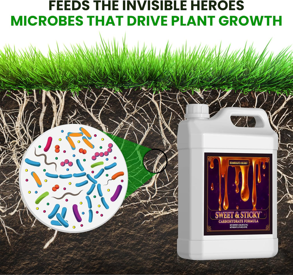 Humboldts Secret Sweet & Sticky Carbohydrate and Saccharide Plant Energy Additive | Indoor and Outdoor Plant Nutrients Enhancer for Growth and Aroma | Boosts Flavor and Development | 1 Gallon