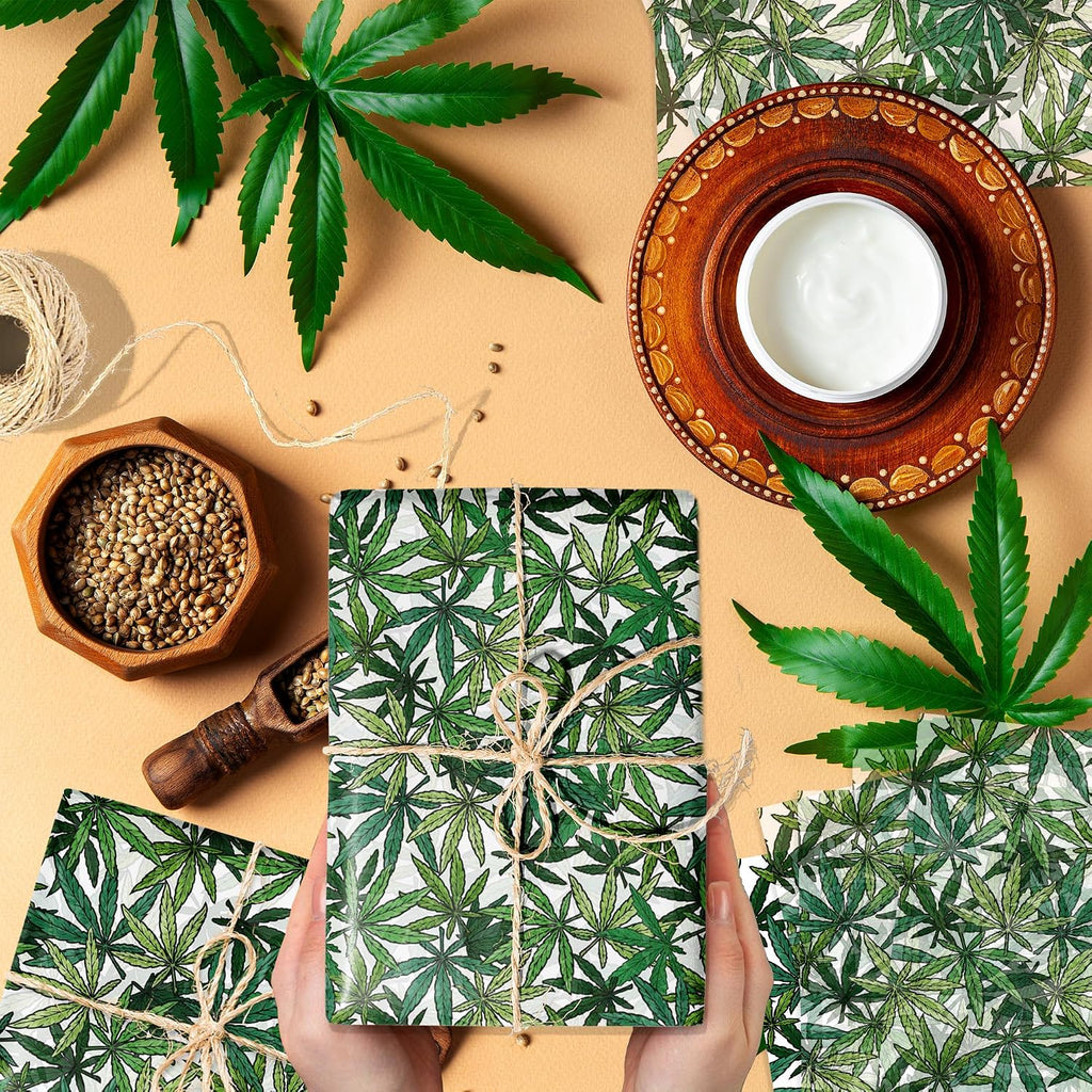 100 Sheets Marijuana Leaf Tissue Paper Sheets - Cannabis Printed Tissue Paper Bulk, 14x20 Inch for Gift Wrapping, Hawaii Party Decorations, Birthday, Gift Packaging