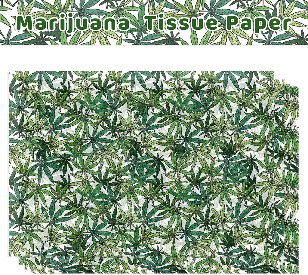 100 Sheets Marijuana Leaf Tissue Paper Sheets - Cannabis Printed Tissue Paper Bulk, 14x20 Inch for Gift Wrapping, Hawaii Party Decorations, Birthday, Gift Packaging