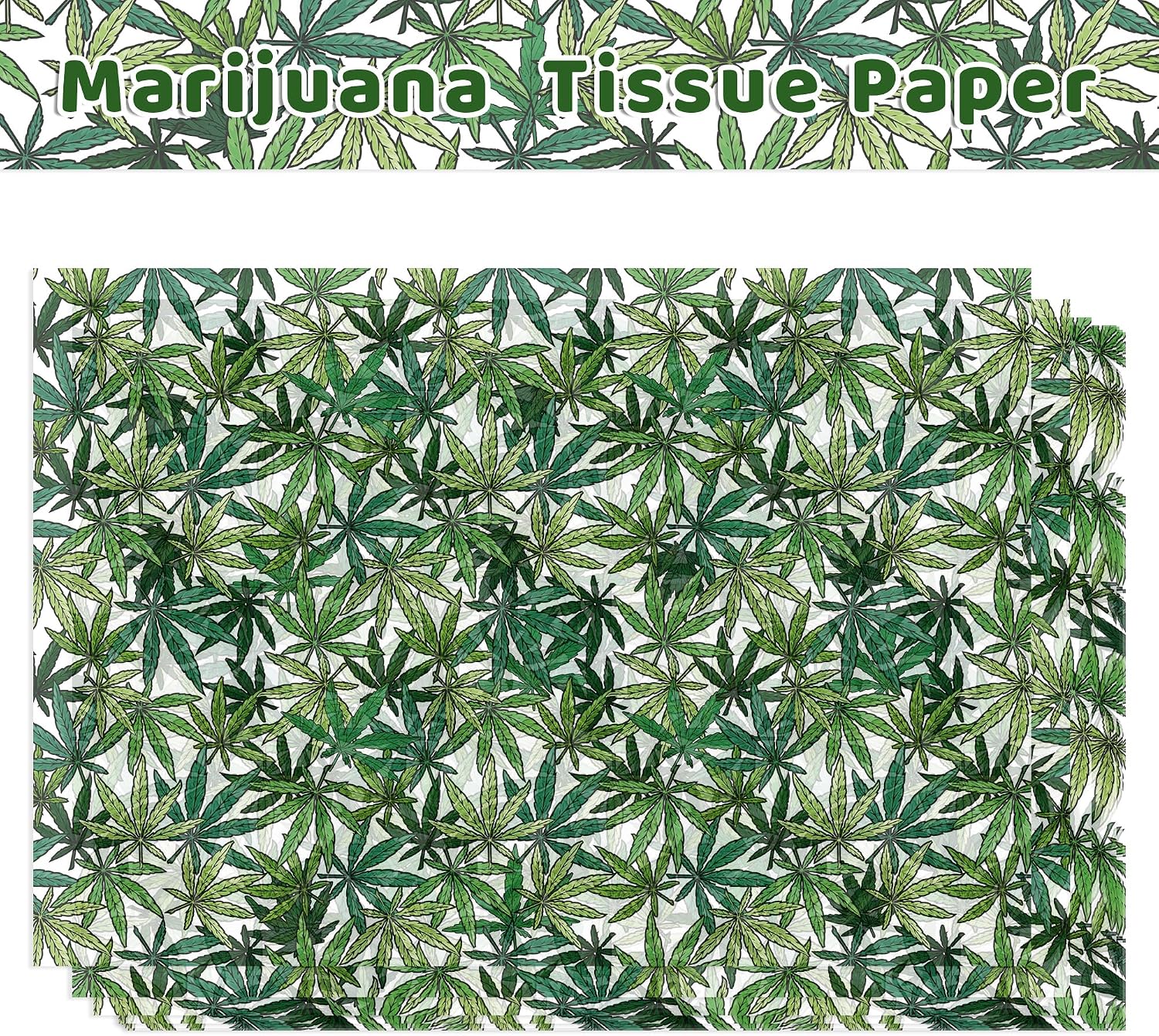 100 Sheets Marijuana Leaf Tissue Paper Sheets - Cannabis Printed Tissue Paper Bulk, 14x20 Inch for Gift Wrapping, Hawaii Party Decorations, Birthday, Gift Packaging