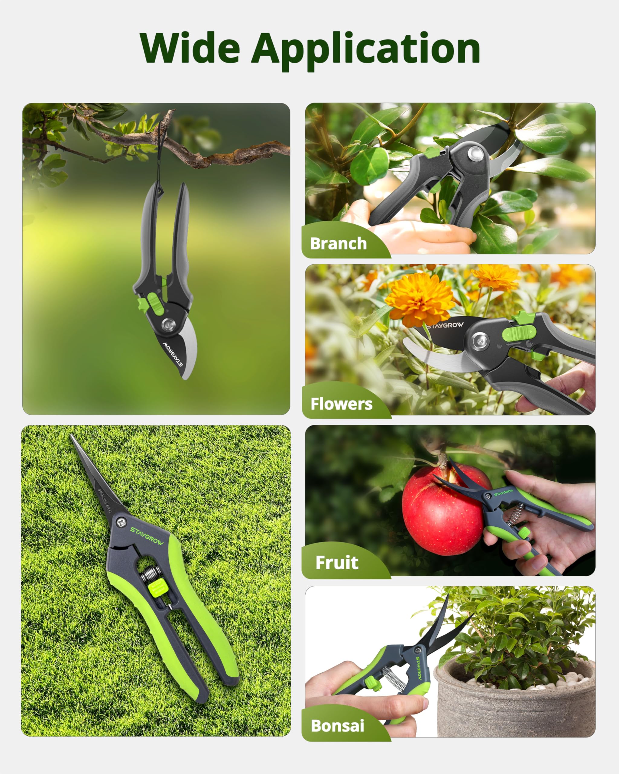2pcs 6.5" Pruning Shears for Gardening Ultra Sharp Garden Scissors | Plant Snips for Precise Cuts, Stainless Steel Bonsai Clippers with Spring Loaded, Garden Shears (1pc Straight & 1pc Curved)