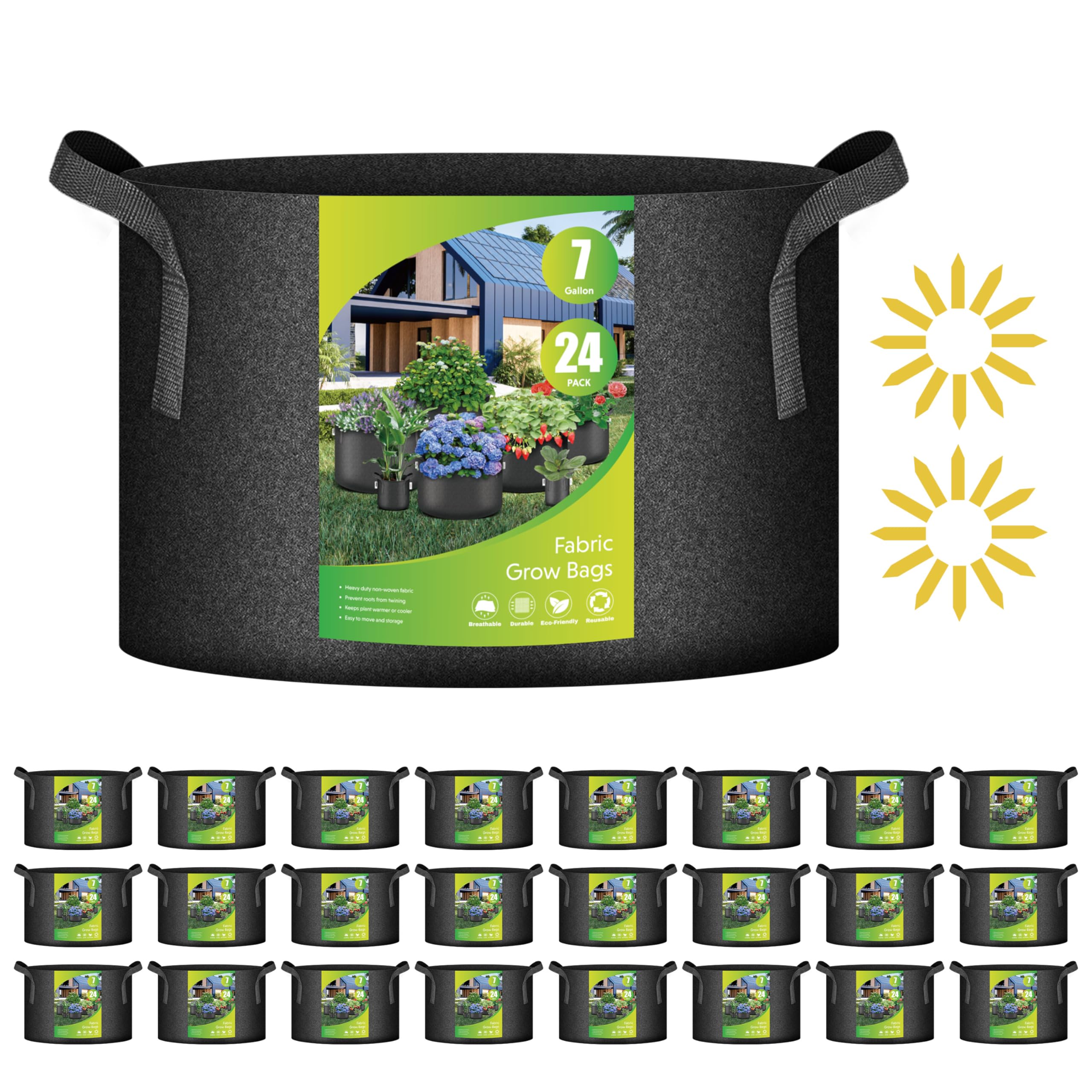 iPower 24-Pack 3 Gallon Grow Bags Heavy Duty Thickened Aeration Nonwoven Fabric Pots with Nylon Handles and 24 Labels for Planting Vegetables, Fruits, Flowers, Black