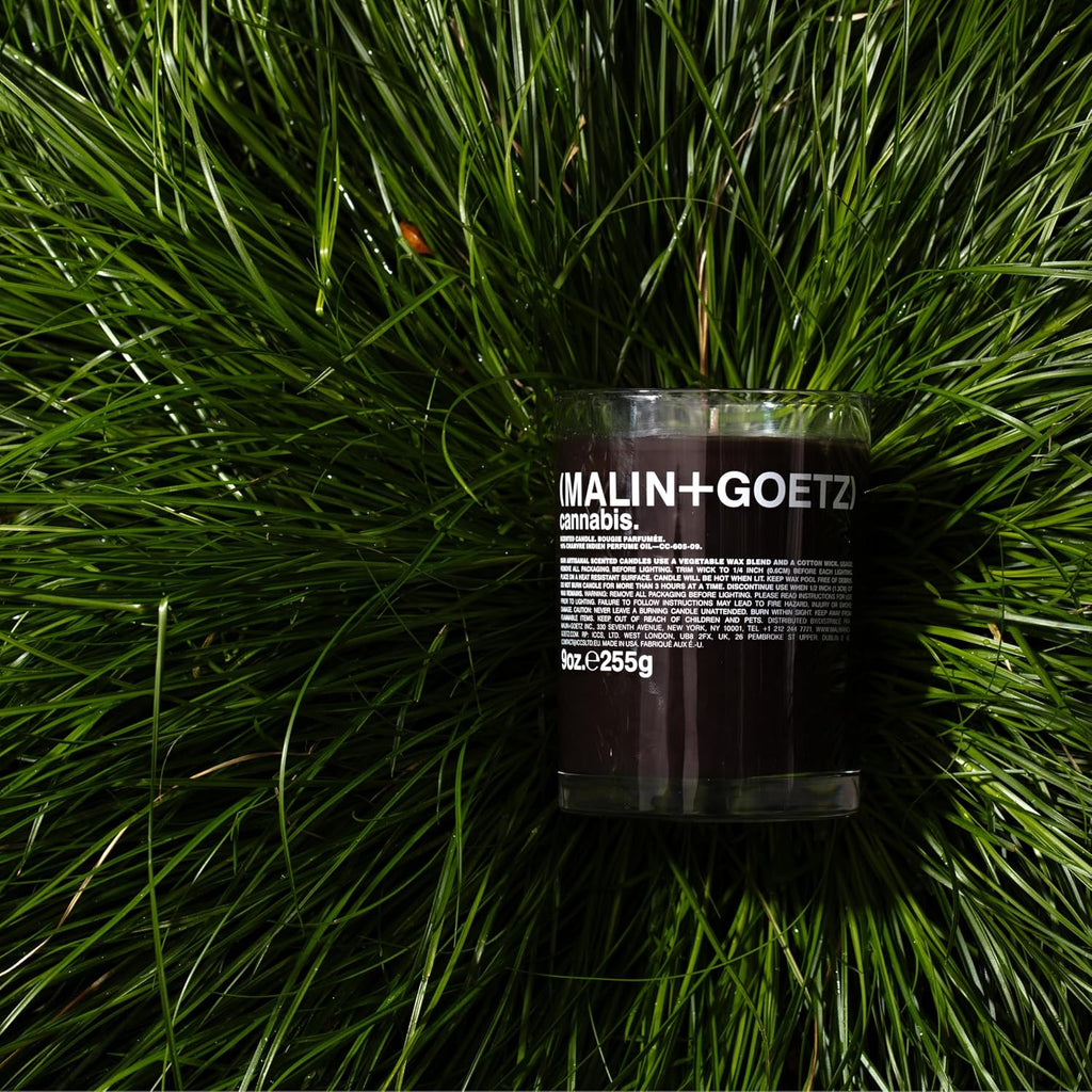 MALIN+GOETZ 9oz Scented Candle | Hand-Poured Soy Wax with Unique Fragrance Blends | Clean-Burning, Vegan & Cruelty-Free | Bergamot, Sage, Otto, Tomato, Strawberry, Cannabis, Dark Rum & Leather
