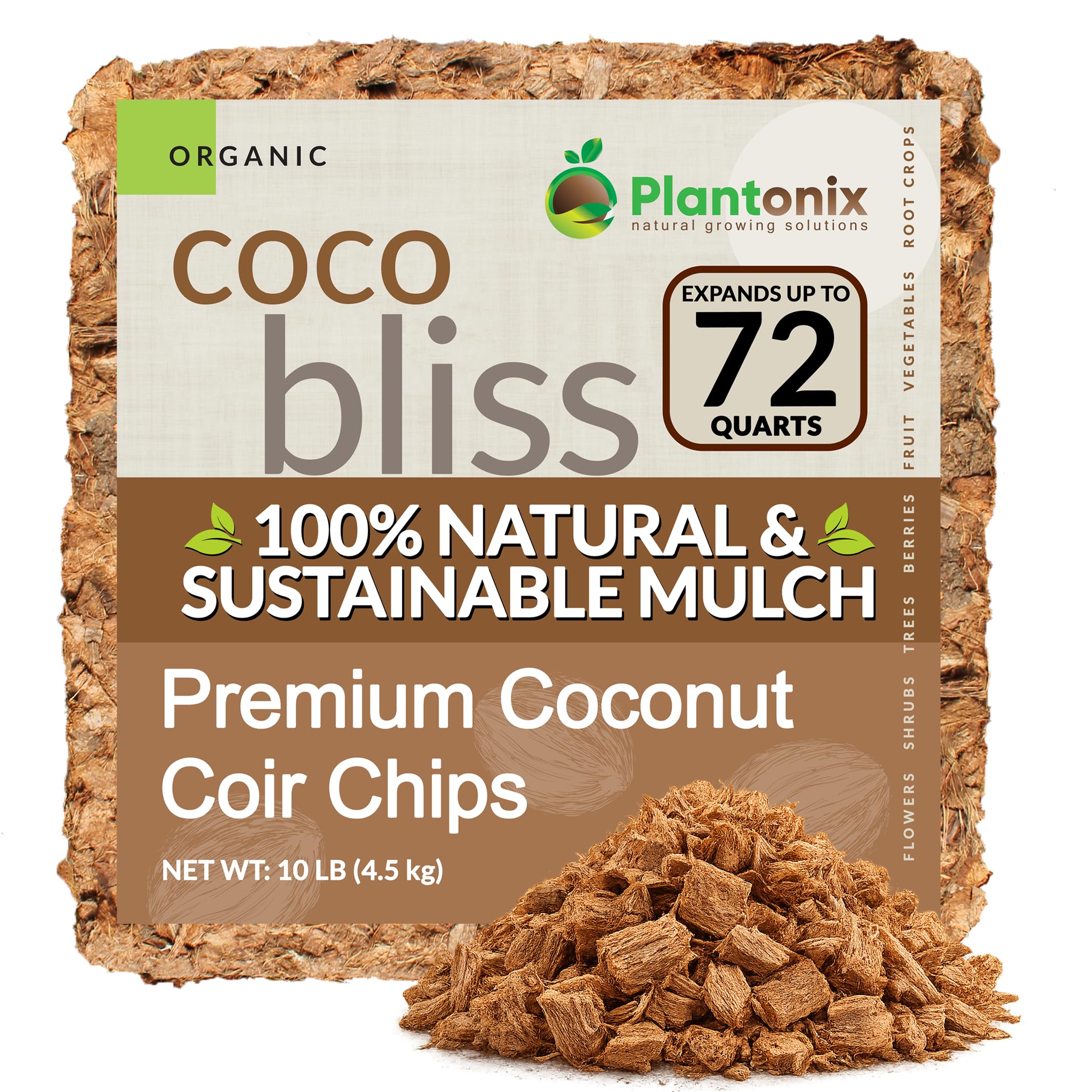 Coco Bliss (10lbs) - Organic Coco Coir for Plants - OMRI-Listed Coco Coir Brick for Garden Soil & Potting Mixes - Coconut Fiber Substrate Mixes with Potting Soil for Indoor Plants & Outdoor Plants