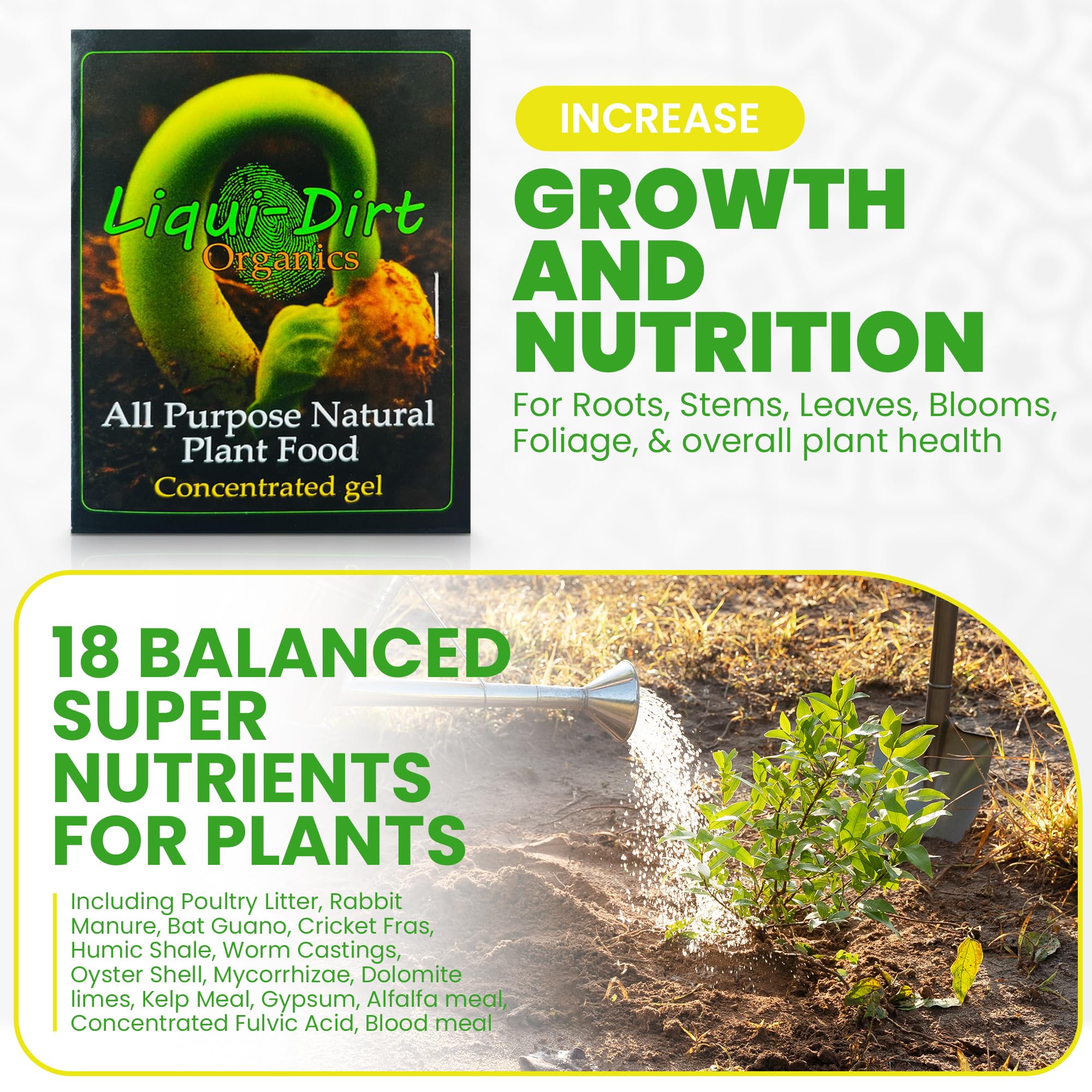 LiquiDirt Organic All-Purpose Plant Food - 100% Bio-Digested Liquid Fertilizer for Indoor Houseplants, Succulents, Herbs & Garden - Won't Burn Roots - Makes 250+ Gallons